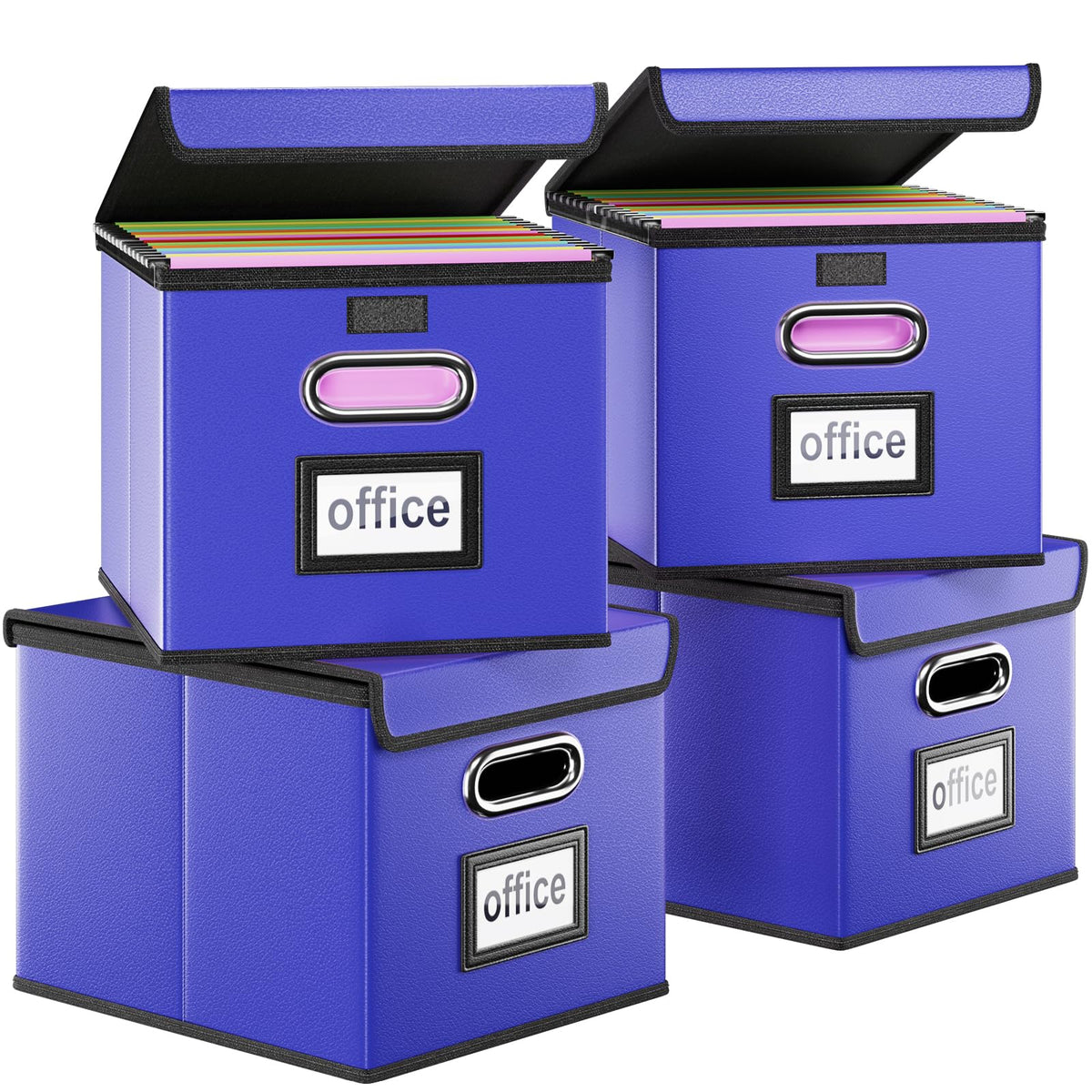File Organizer Box with Lid, Collapsible Faux Leather Hanging File Folder Box Organizer with Plastic Slides, Decorative Home/Office Filing System Boxes for File and Folders Storage
