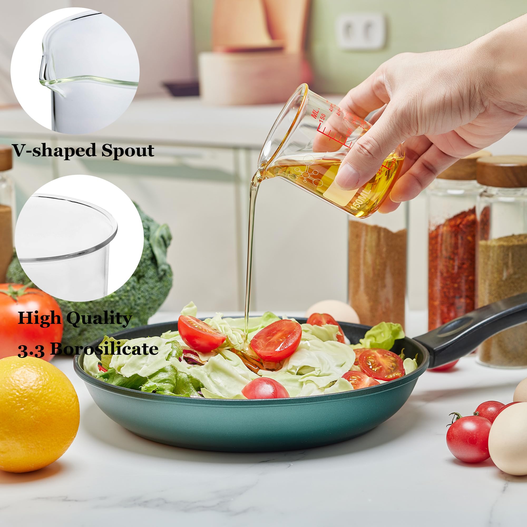 High Borosilicate Glass Measuring Cup-V-Shaped Spout，Glass Measuring Beaker for Kitchen or Restaurant, Easy to Read, 30 ML (1 Oz)-Pack of 2