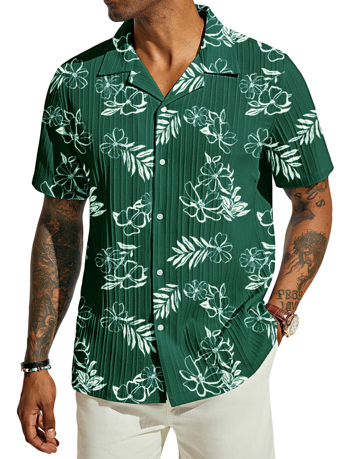PJ PAUL JONES Men's Casual Button Down Shirts - Short Sleeve Summer Textured Beach Wrinkle-Free Shirts