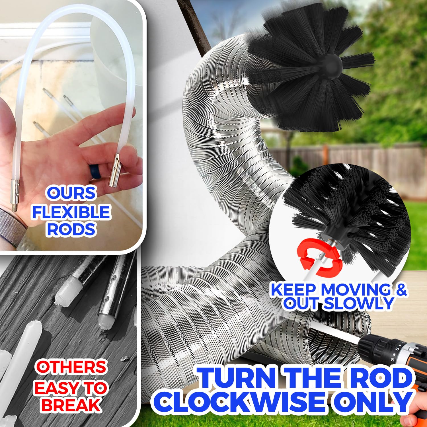 Holikme Dryer Vent Cleaner Kit, Include 30Feet Dryer Vent Cleaning Brush, Dryer Lint Vacuum Attachment, Lint Brush & Dryer Adapters, Blue