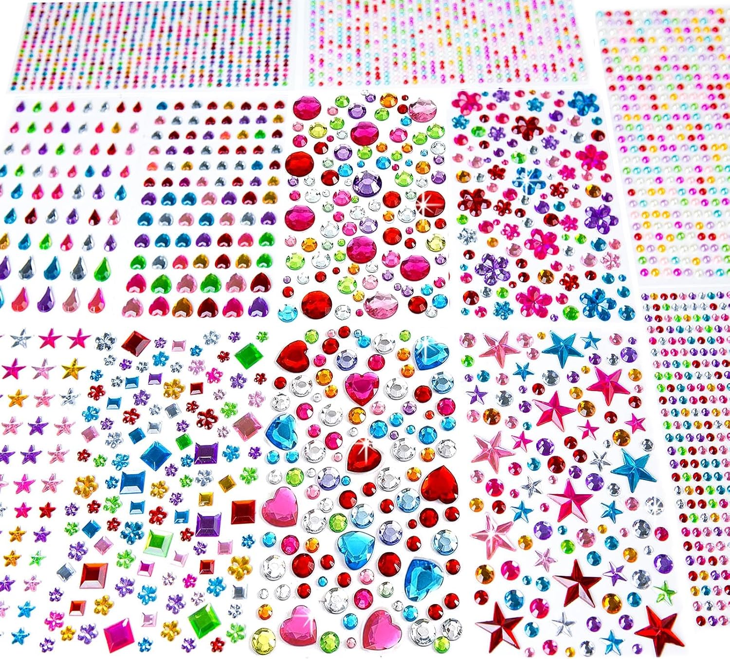 3228pcs Gems Stickers, Self Adhesive Rhinestone Jewel Stickers, Acrylic Gems DIY Craft Decorative Diamond Stickers, Assorted Shapes Jewels Rhinestones Sticker