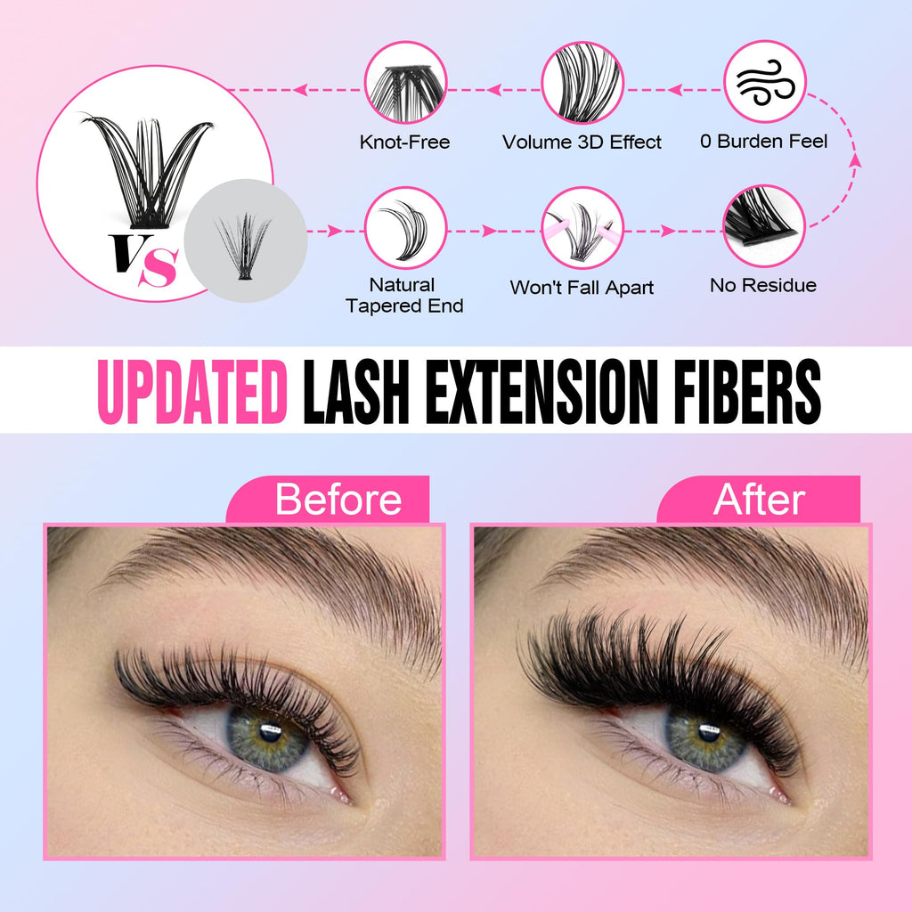 Pawotence Lash Extension Kit DIY 280pcs Individual Lash Clusters Kit 20D&30D Natural 9-15mm Cluster Eyelash Extensions Kit with Lash Bond and Seal, Tweezers for Self Use (20D&30D, 0.07D, 9-15mm, Kit)