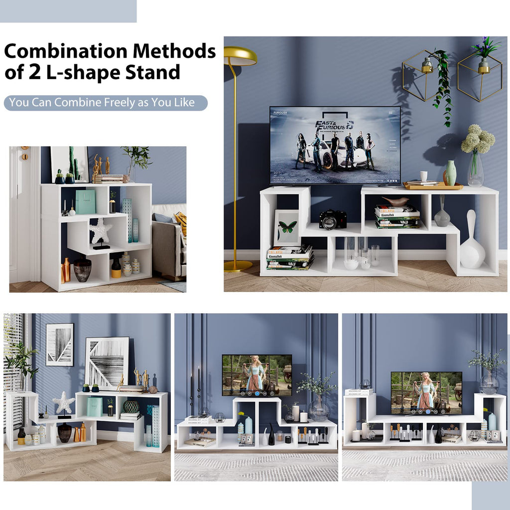 Tangkula 3 Pieces Console TV Stand, Free-Combination Entertainment Center for 50 55 60 65 Inch TV, Minimalist Modern TV Media Stand, DIY Open Storage Bookcase Shelf for Living Room (Black)
