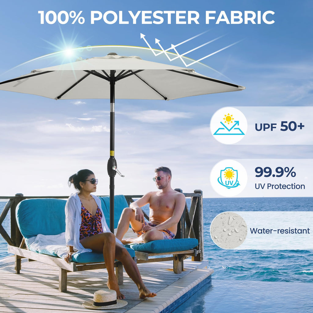 SUNVIVI OUTDOOR Outdoor Patio Umbrella, Patio Umbrella, Market Umbrella, Large Outdoor Umbrella, Metal Pole Umbrella with Push Button Tilt and Crank, Polyester Canopy