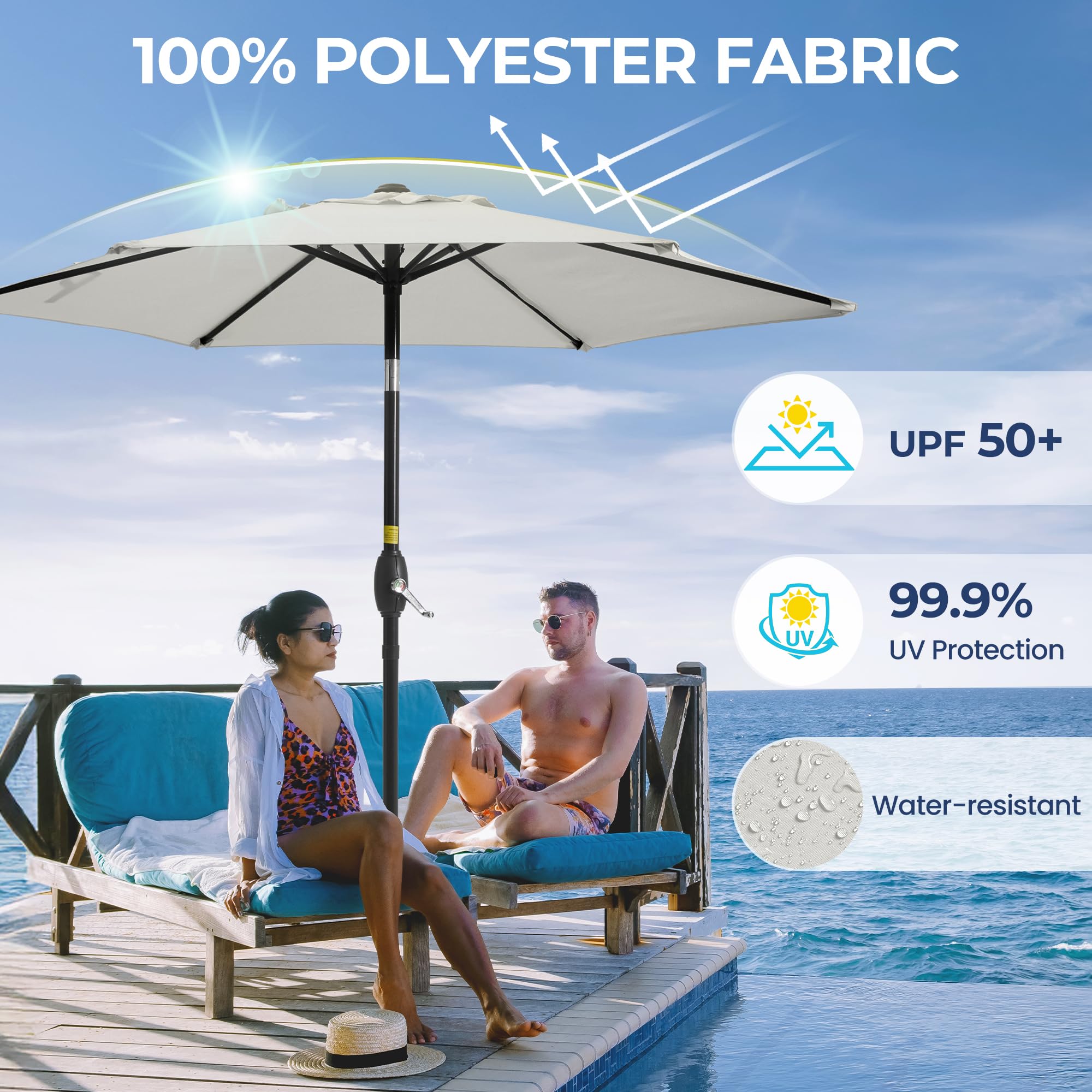 SUNVIVI OUTDOOR Outdoor Patio Umbrella, Patio Umbrella, Market Umbrella, Large Outdoor Umbrella, Metal Pole Umbrella with Push Button Tilt and Crank, Polyester Canopy