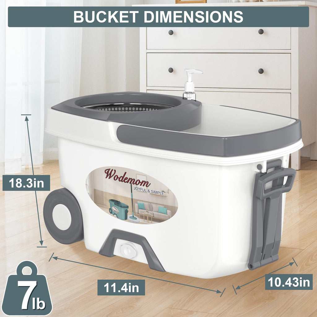 Dual Compartment Spin Mop and Bucket, Mop and Bucket with Wringer Set,360°Rotating Spinning Mopping for Floor Cleaning with 6 Microfiber Replacement Heads, 61" Extended Handle, 2X Wheel - Deep Green