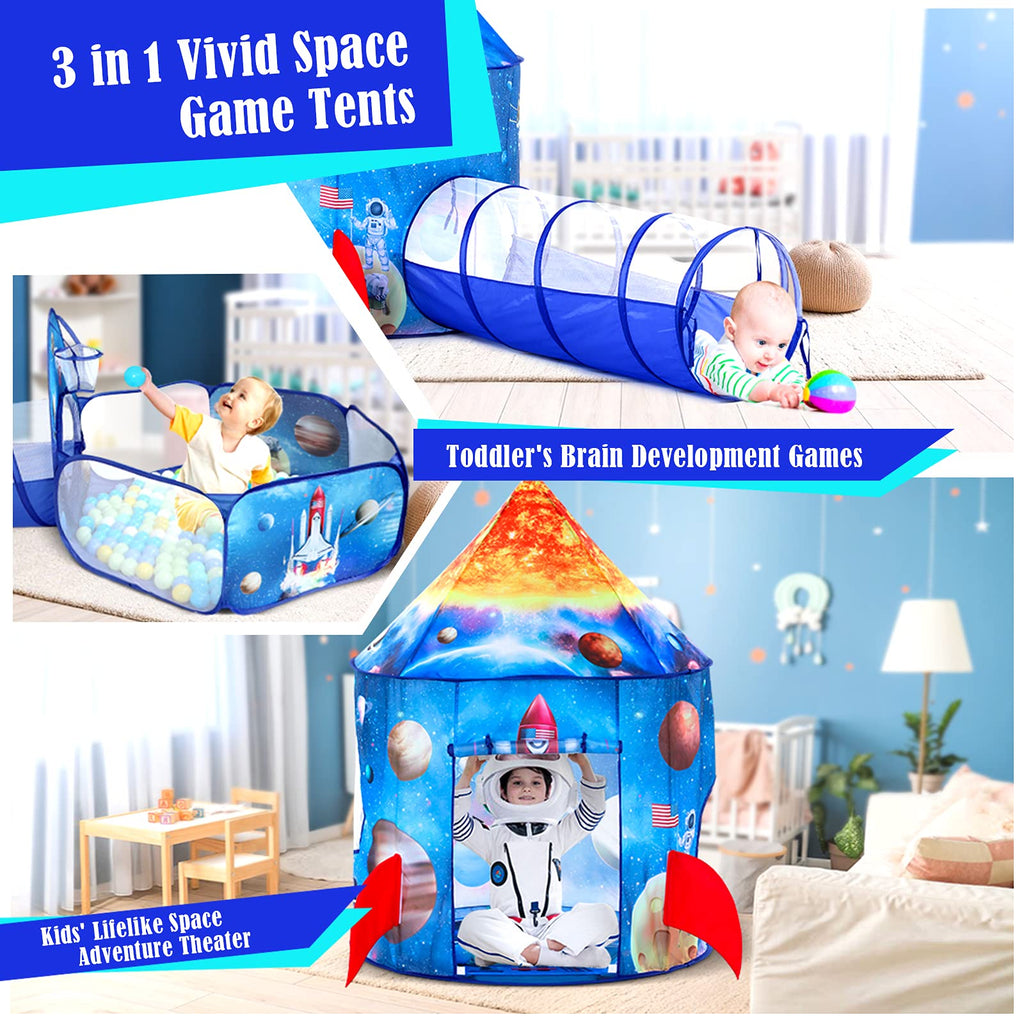 GeerWest 3PC Dinosaur Tent for Girls with Kids Ball Pit, Kids Play Tents and Crawl Tunnel for Toddlers, Pink Pop Up Playhouse Toys for Baby Indoor& Outdoor Tent Games, Birthday Kid’s Gifts