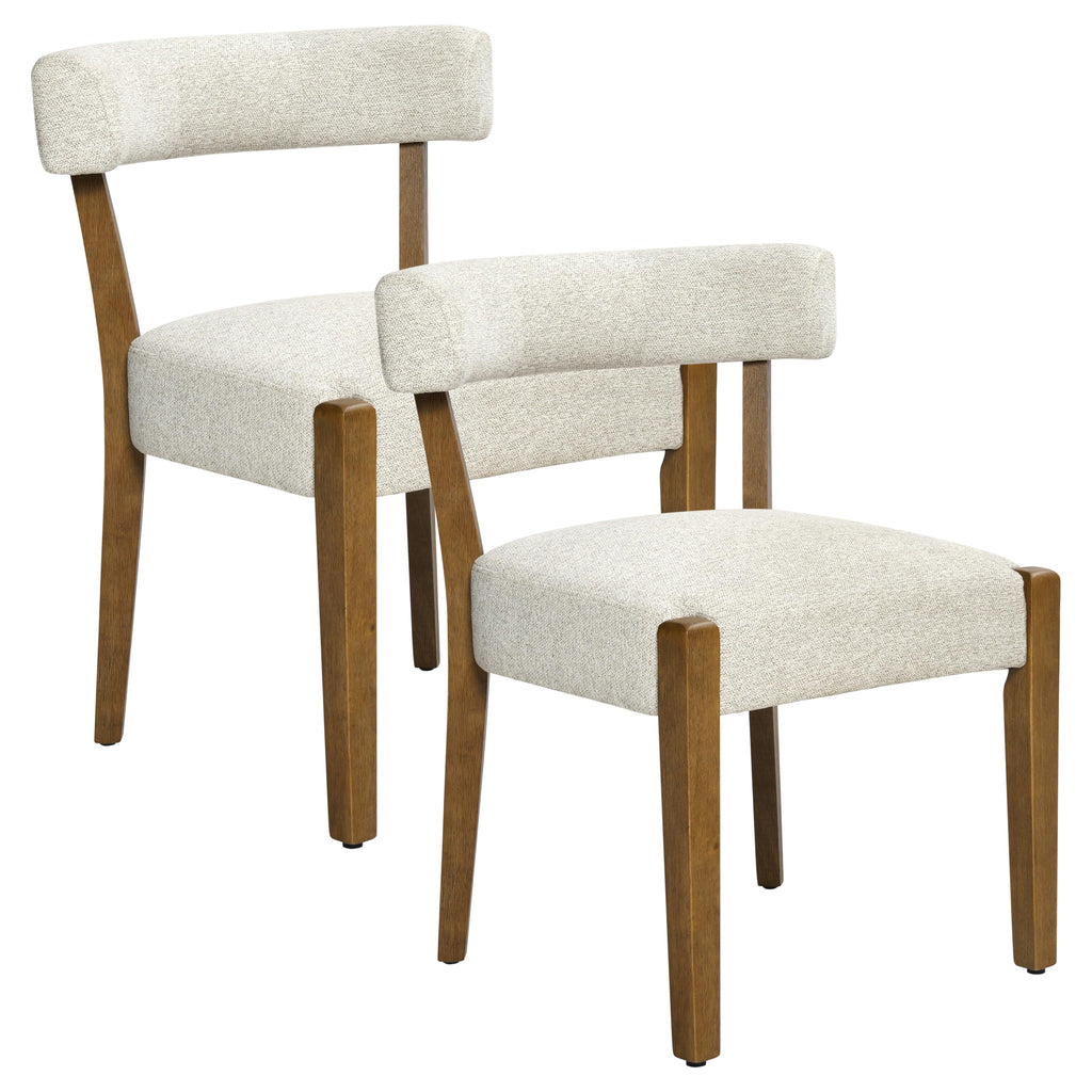 RNKSFX Upholstered Dining Chairs Set of 2, Walnut Wooden Kitchen & Dining Room Chairs, Mid Century Modern Fabric Farmhouse Dining Chairs Oversized Sturdy Rounded Chairs Curved Back, Beige Fabric