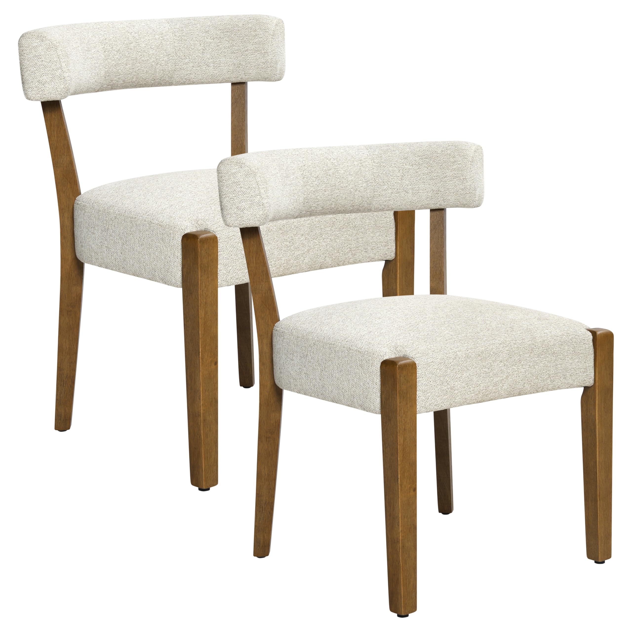 RNKSFX Upholstered Dining Chairs Set of 2, Walnut Wooden Kitchen & Dining Room Chairs, Mid Century Modern Fabric Farmhouse Dining Chairs Oversized Sturdy Rounded Chairs Curved Back, Beige Fabric