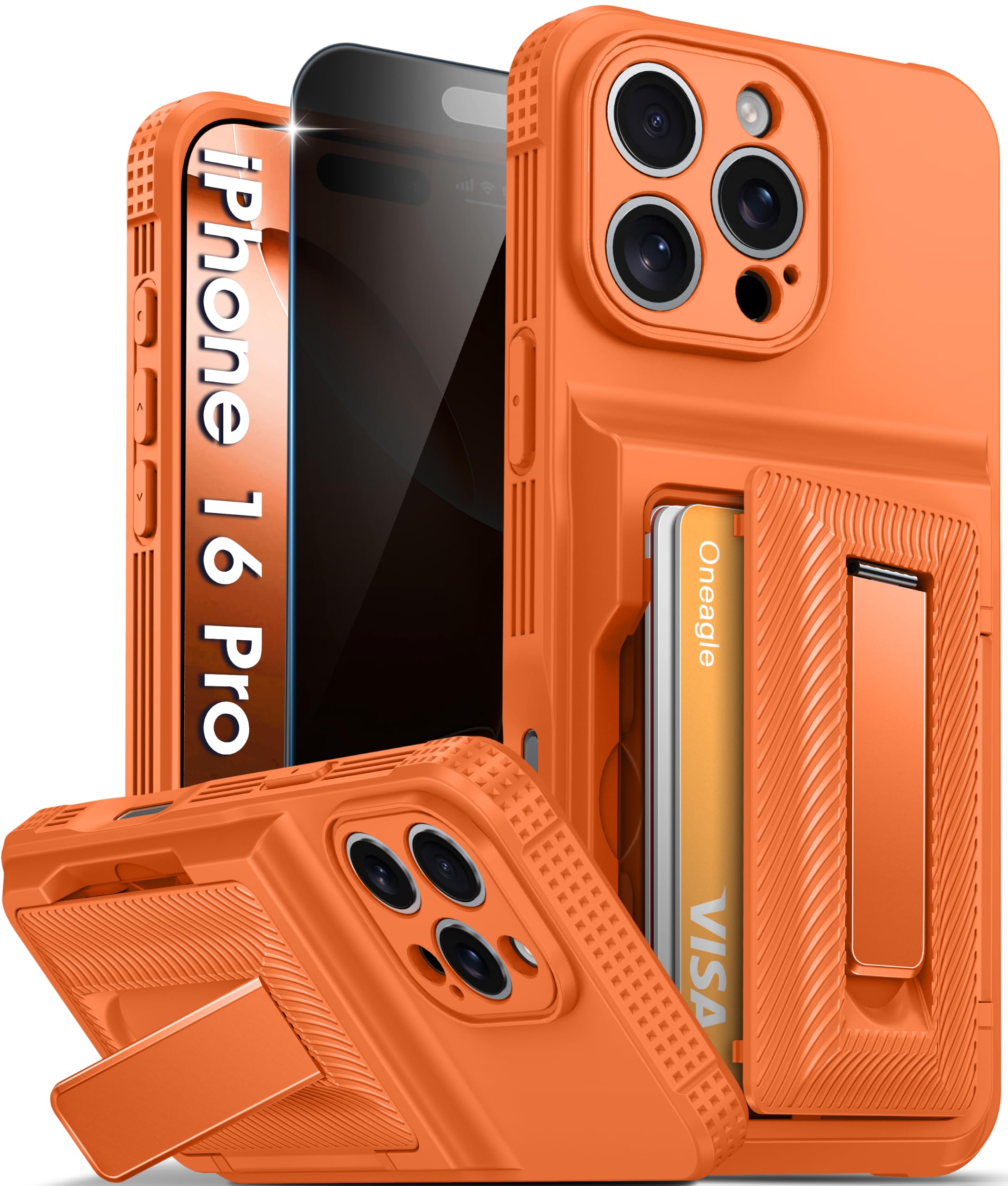Oneagle Wallet for iPhone 16 Pro Max Case with Card Holder (4-5 Cards) [RFID Blocking] [Privacy Screen Protector] Full Camera Protection & Kickstand, 15FT Shockproof Phone Case for iPhone 16 Pro Max