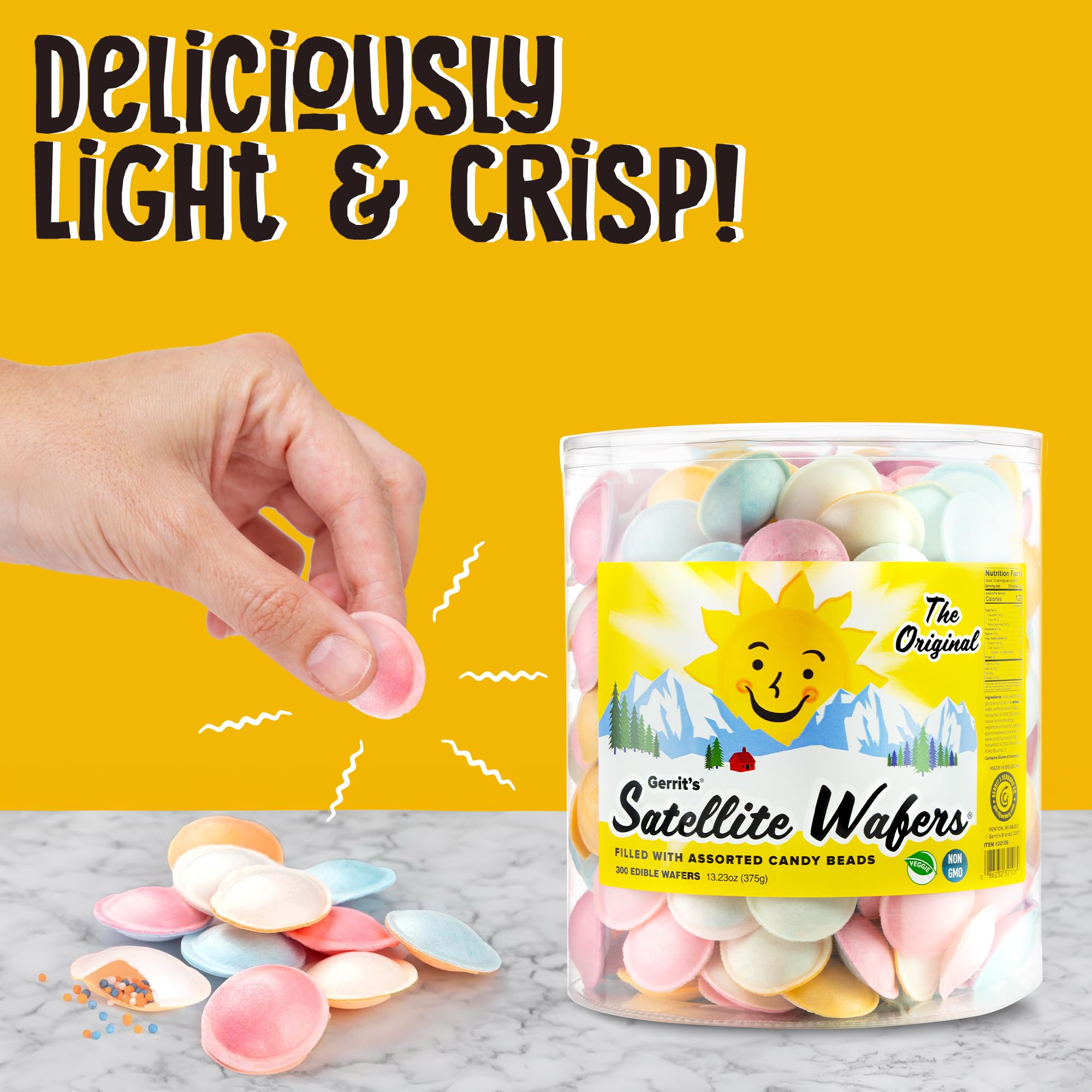 Gerrit's Original Satellite Wafers, Filled with Assorted Candy Beads, 100 Count Tub (4.41 oz)