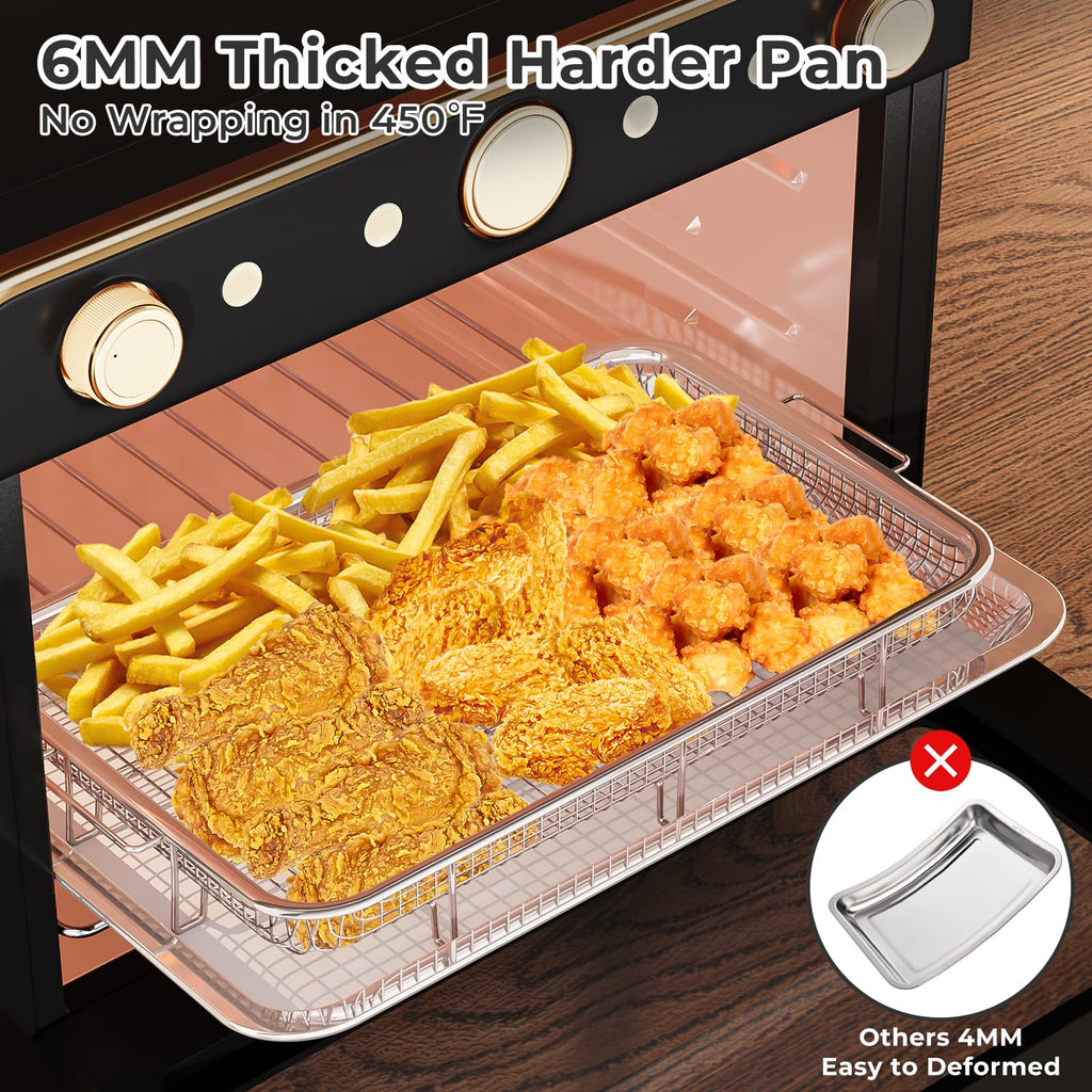 Air Fryer Basket for Oven, Large14.88"×10.98"Air Fryer Pans for Convection Oven with 30 Sheet Parchment Papers, THORSES Non-Stick Stainless Steel Air Fryer Basket and Tray for Multi Cooking - Black