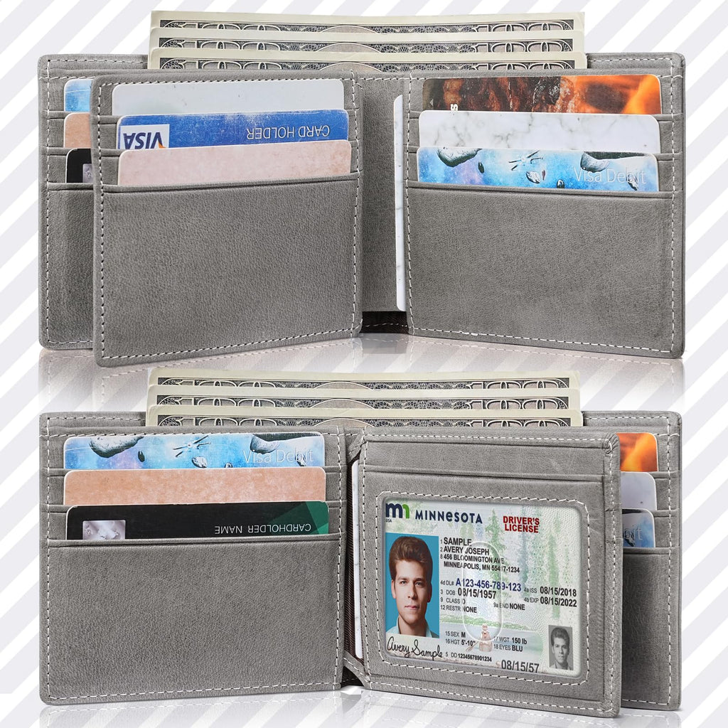 Artpaxy Mens Wallet Genuine Leather Bifold RFID Blocking Wallet for Men with 1 ID Window 13 Card Holders 2 cash pockets 1 Gift Box