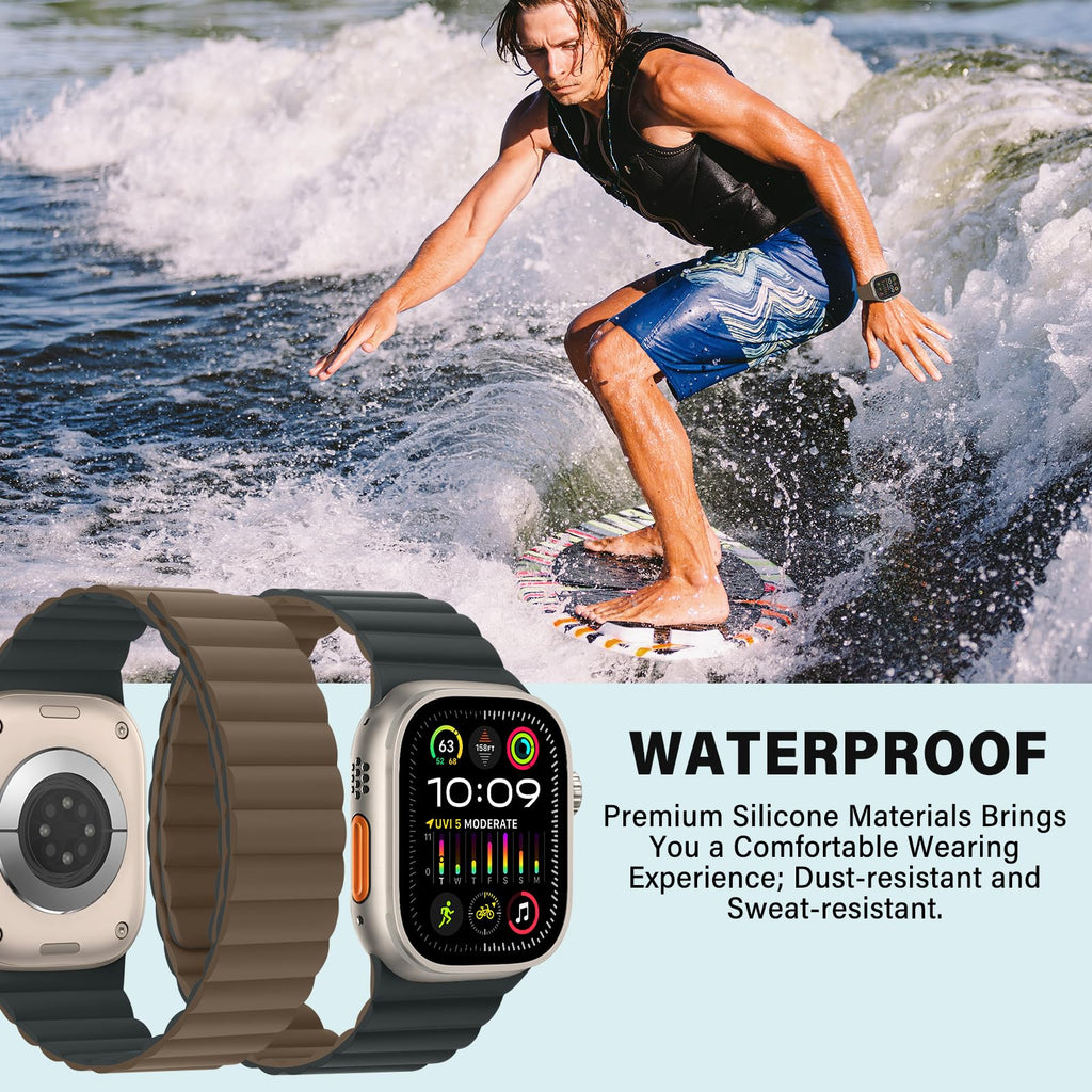 Bisikor Compatible with Apple Watch Band 49 46 45 44 42 41 40 38mm, Double Sided Wearable Silicone Magnetic Strap for iWatch Ultra SE Series 11 10 9 8 7 6 5 4 3 2 1 (38/40/41/42, Beige/Gray)