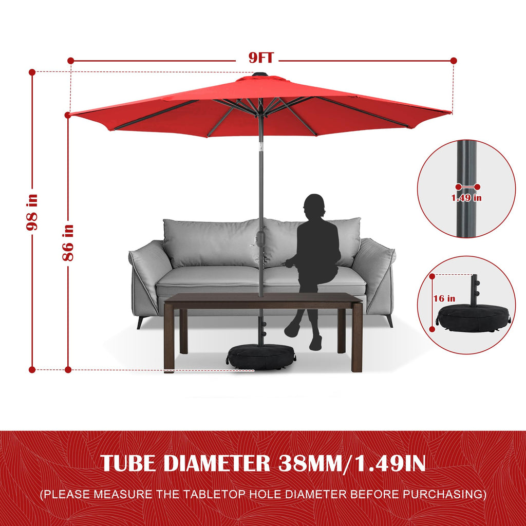 Sundale Outdoor 9FT Patio Umbrella with Sand Bag Umbrella Base, Outdoor Umbrella with Tilt and Crank, Beige