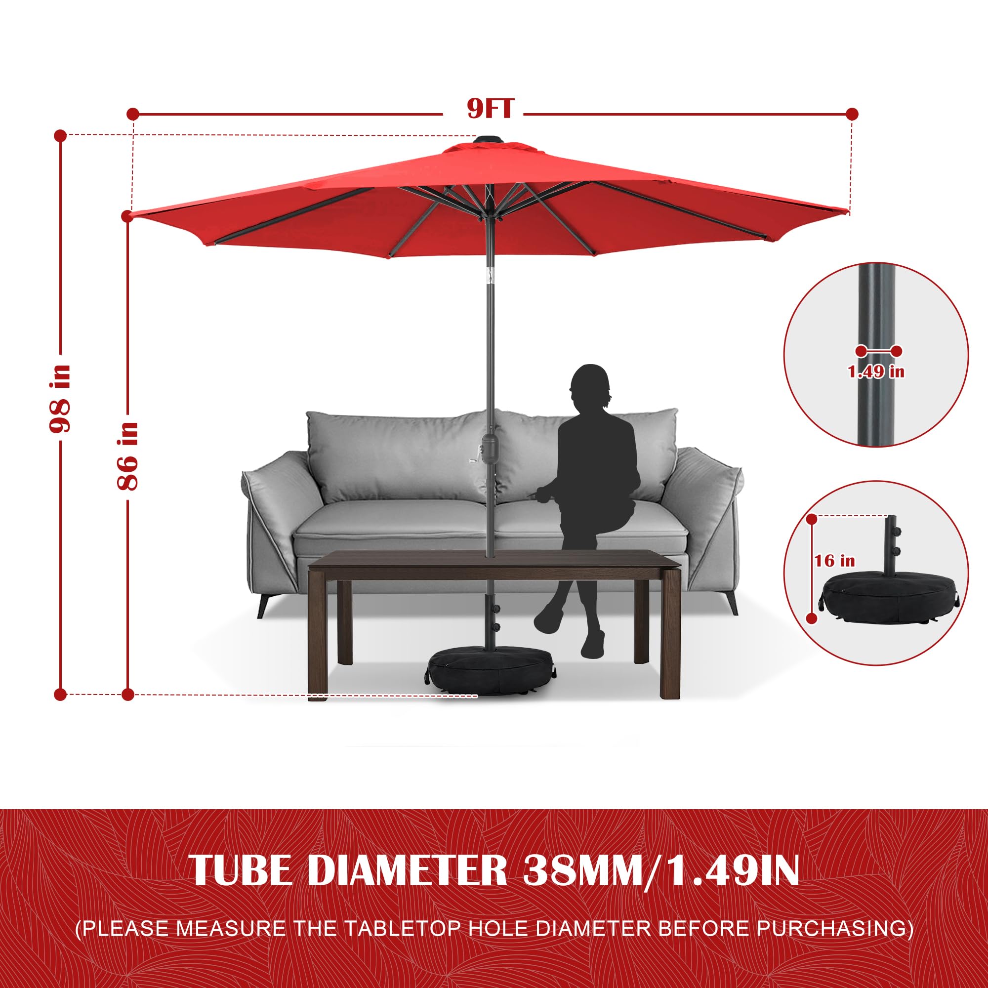 Sundale Outdoor 9FT Patio Umbrella with Sand Bag Umbrella Base, Outdoor Umbrella with Tilt and Crank, Beige