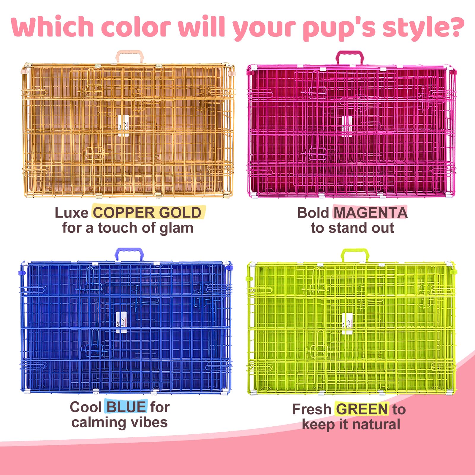 HOMEY PET 24" Gold Color Folding Design Dog Crate Puppy Ertra Small Breed Dog Kennels with Removable Floor Grid and Pull Out Tray, Dog Cage Copper Gold Finish