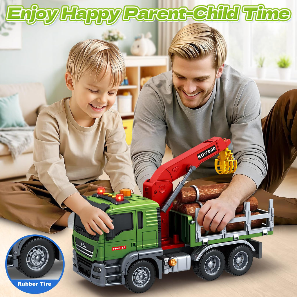 Bstoyder Kids Toys for 3 4 5 6 7 8 Years Old Boys, 15" Crane Truck Toy with Lights, Sounds, Toddler Friction Powered Truck Vehicle Toy for Boys Girls Birthday Gifts