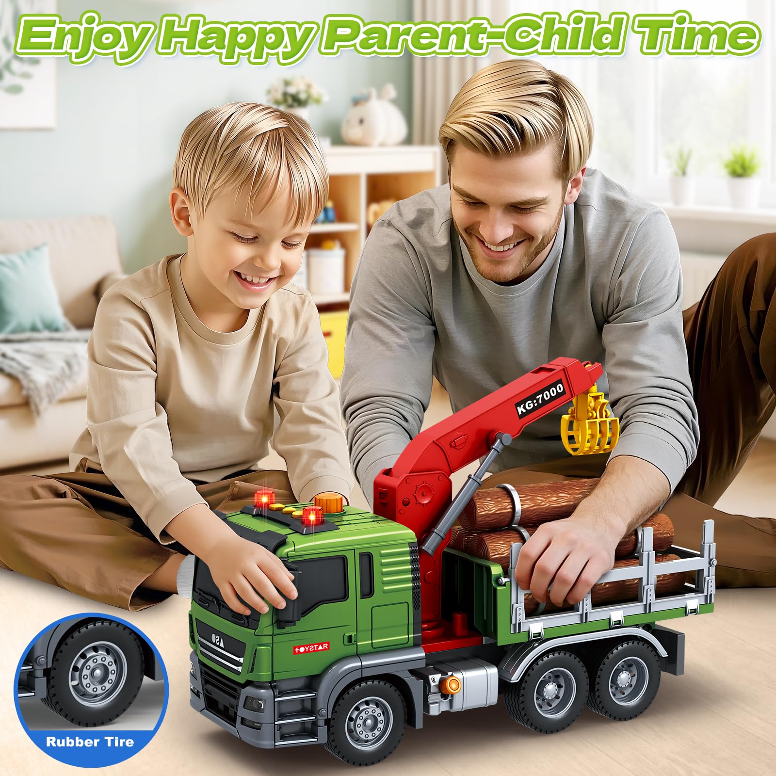 Bstoyder Kids Toys for 3 4 5 6 7 8 Years Old Boys, 15" Crane Truck Toy with Lights, Sounds, Toddler Friction Powered Truck Vehicle Toy for Boys Girls Birthday Gifts