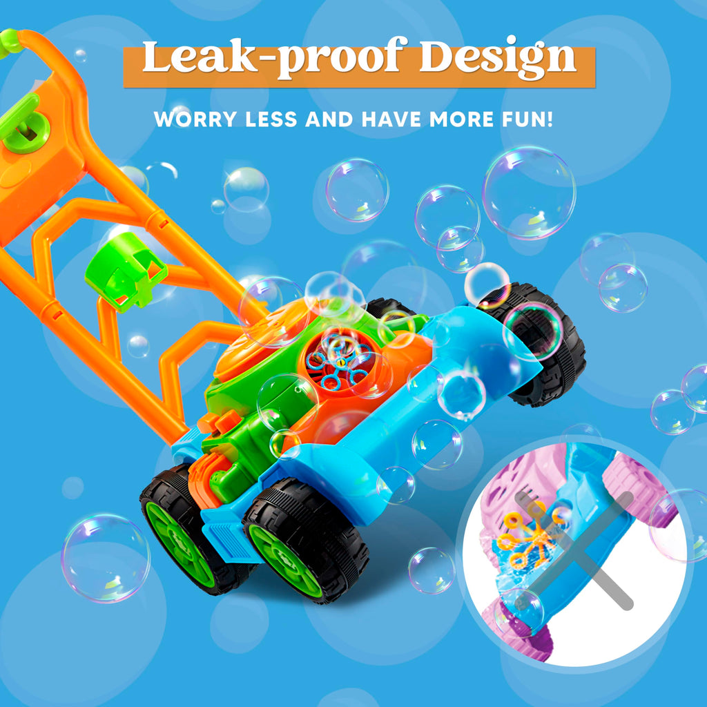 SLOOSH Bubble Lawn Mower Toddler Toys - Spill-Proof Bubble Machine Pretend Gardening Play Toy for Age 1 2 3 1-3 Year Old Baby Boys Indoor Outdoor Use, Easter Basket Stuffers Birthday Gifts (Blue)