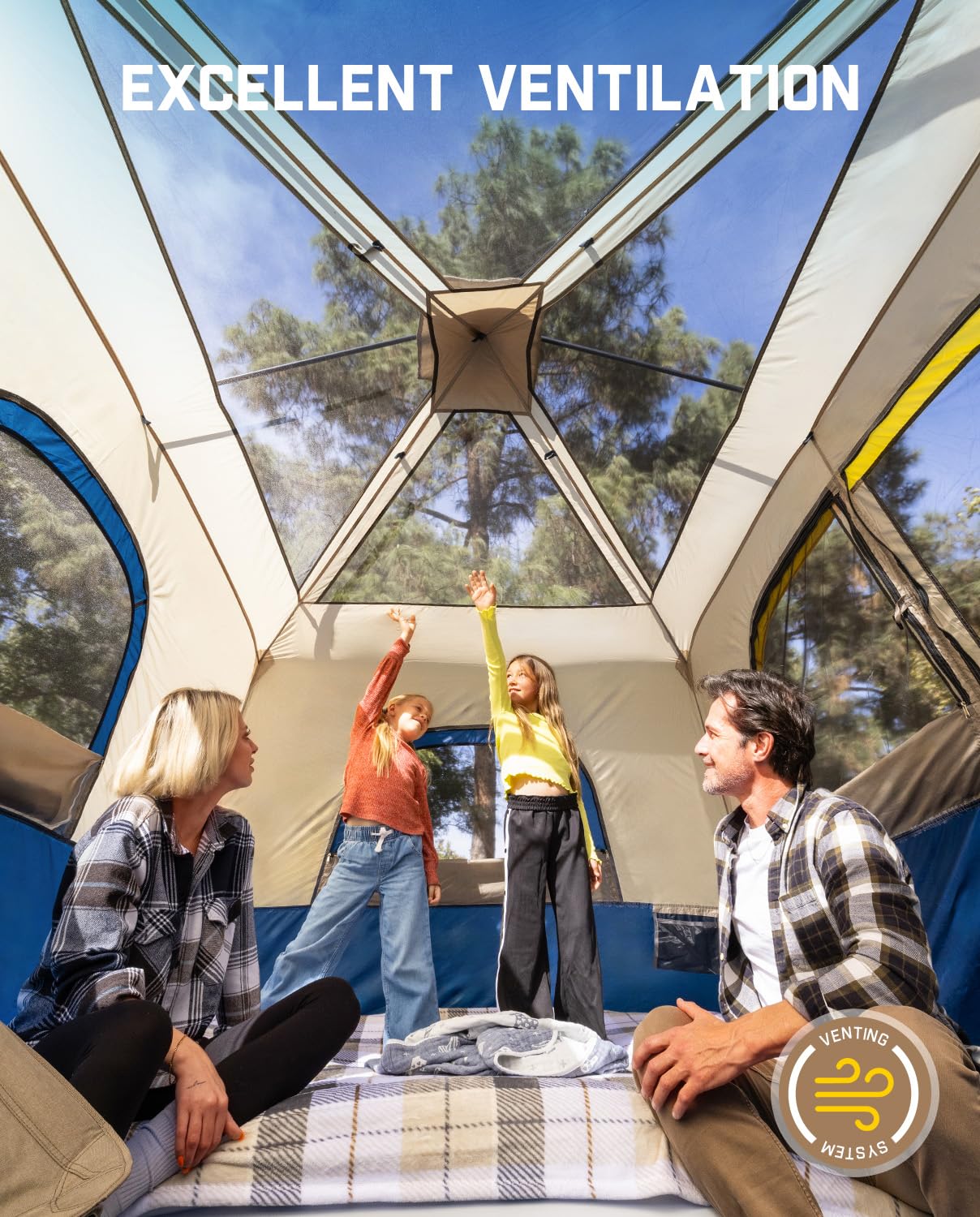 FanttikOutdoor Camping Tent 4/6/8/10 Person Instant Cabin Tent Setup in 60 Seconds with Rainfly & Windproof Portable with Carry Bag for Family Camping & Hiking, Upgraded Ventilation, Navy Blue