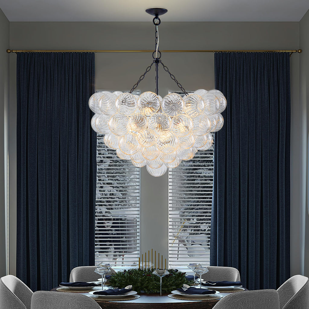 Longree Bubble Glass Ball Chandelier White 20" Dia Pendant Light | Swirled Glass Globe, for Dining Room Kitchen Bathroom Entry Bedroom