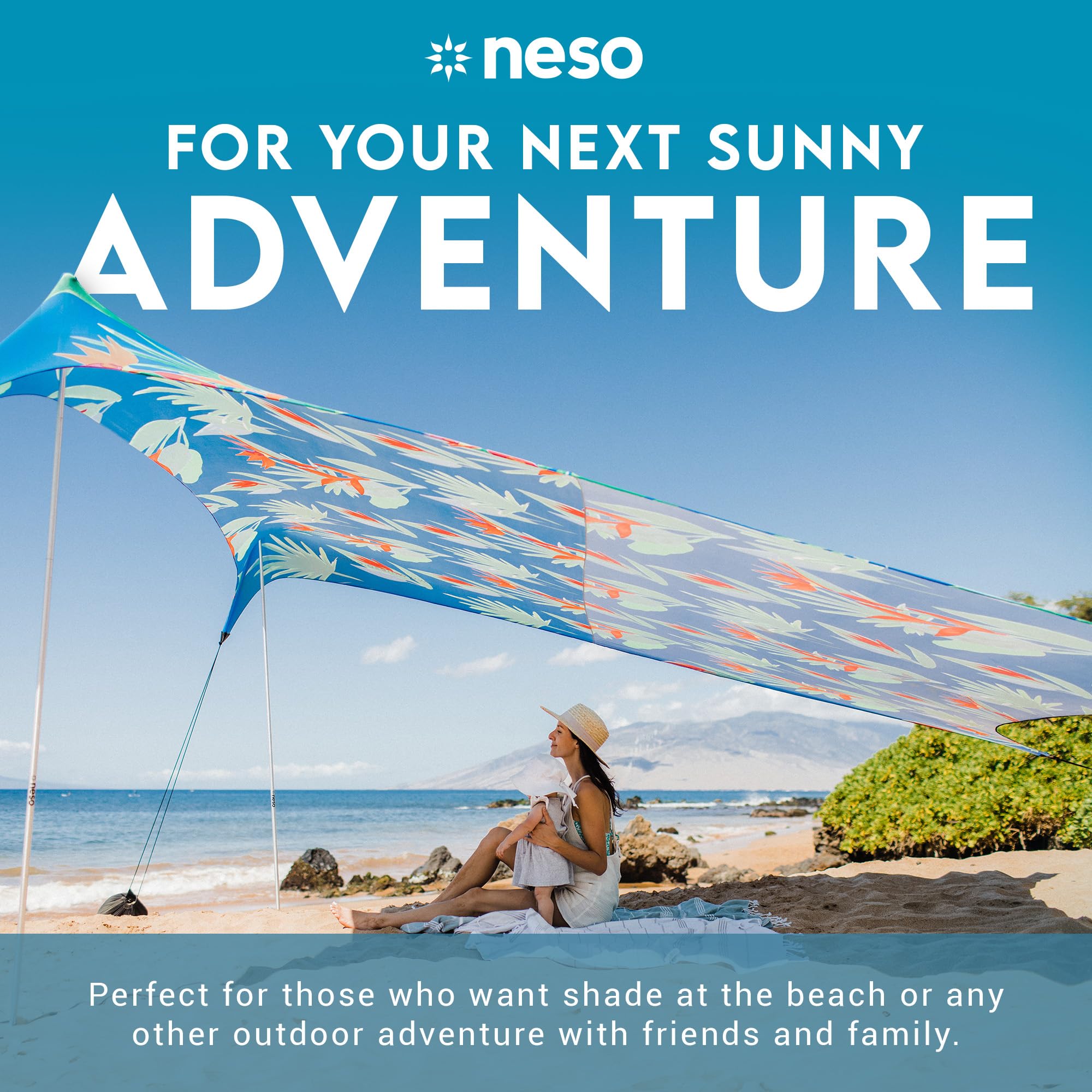 Neso Gigante Portable Beach Tent Sun Shelter - Lightweight Beach Shade Canopy - Easy Setup for Family Outings - Patented Reinforced Corners - UPF 50+ - 8ft Tall, 11 x 11ft - Save The Whales