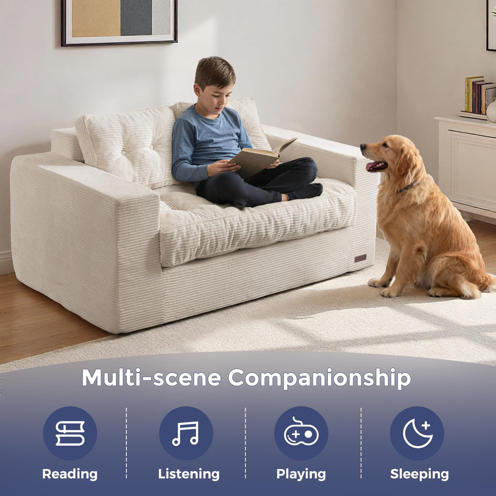 MAXYOYO 3 Seater Sofa Couch for Living Room, Tufted Boneless Couch Sofa Couch, Comfy Bubbled Bean Bag Chair for Apartment, No Assembly Needed, Beige