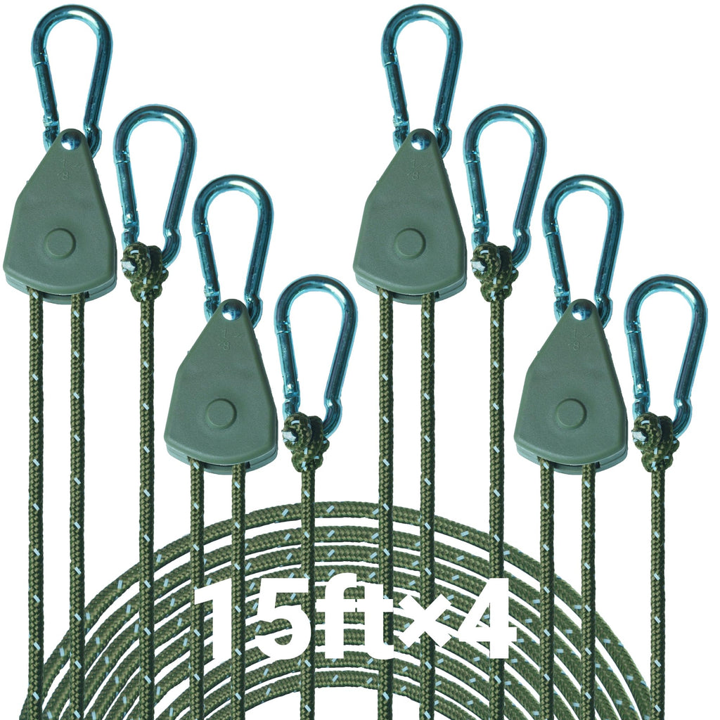 Longer 14ft Retractable Paracord Rope Tie Down Ratchet Strap Small Straps Mini Rope Cam Lock Tent Canopy Tie Down Adjustable Outdoor Windproof Tightener Tensioner Hanger Grow Light 4 Pack 1/8"