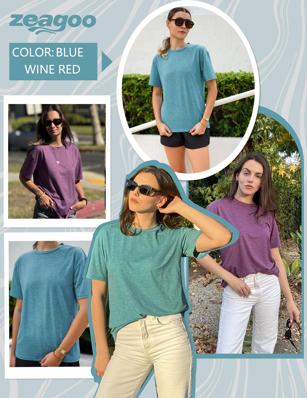 Zeagoo Women's T-Shirts Short Sleeve Tops Summer Casual Blouse Crew Neck Basic Shirt 2 Pack Loose Fit Tee