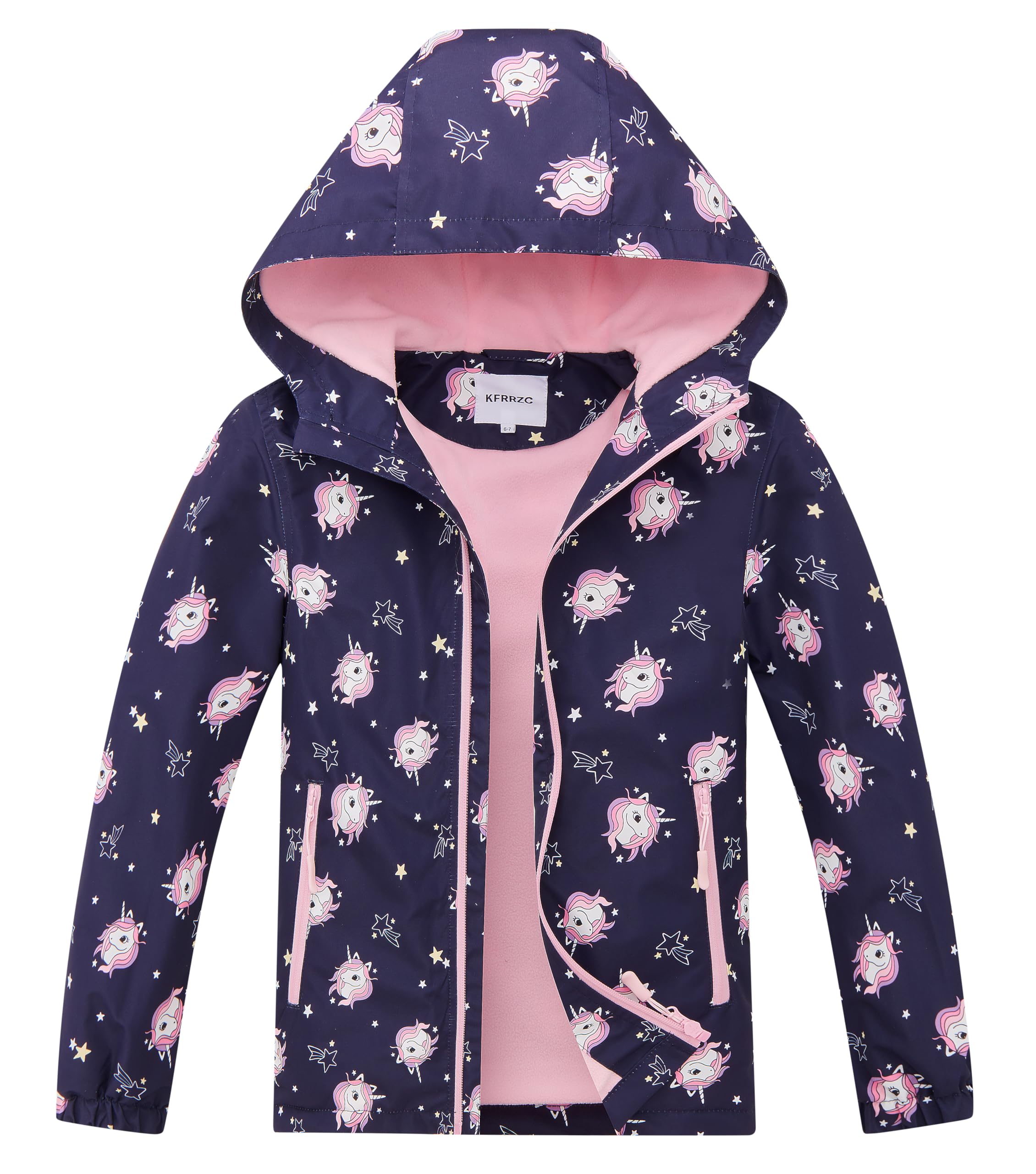 Boys Girls Rain Jackets Waterproof Hooded Fleece Raincoats Lightweight Windbreakers for Kids