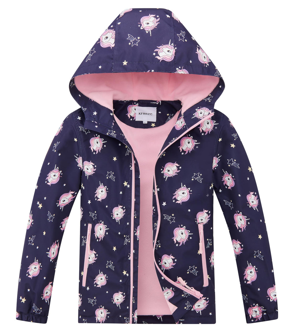 Boys Girls Rain Jackets Waterproof Hooded Fleece Raincoats Lightweight Windbreakers for Kids