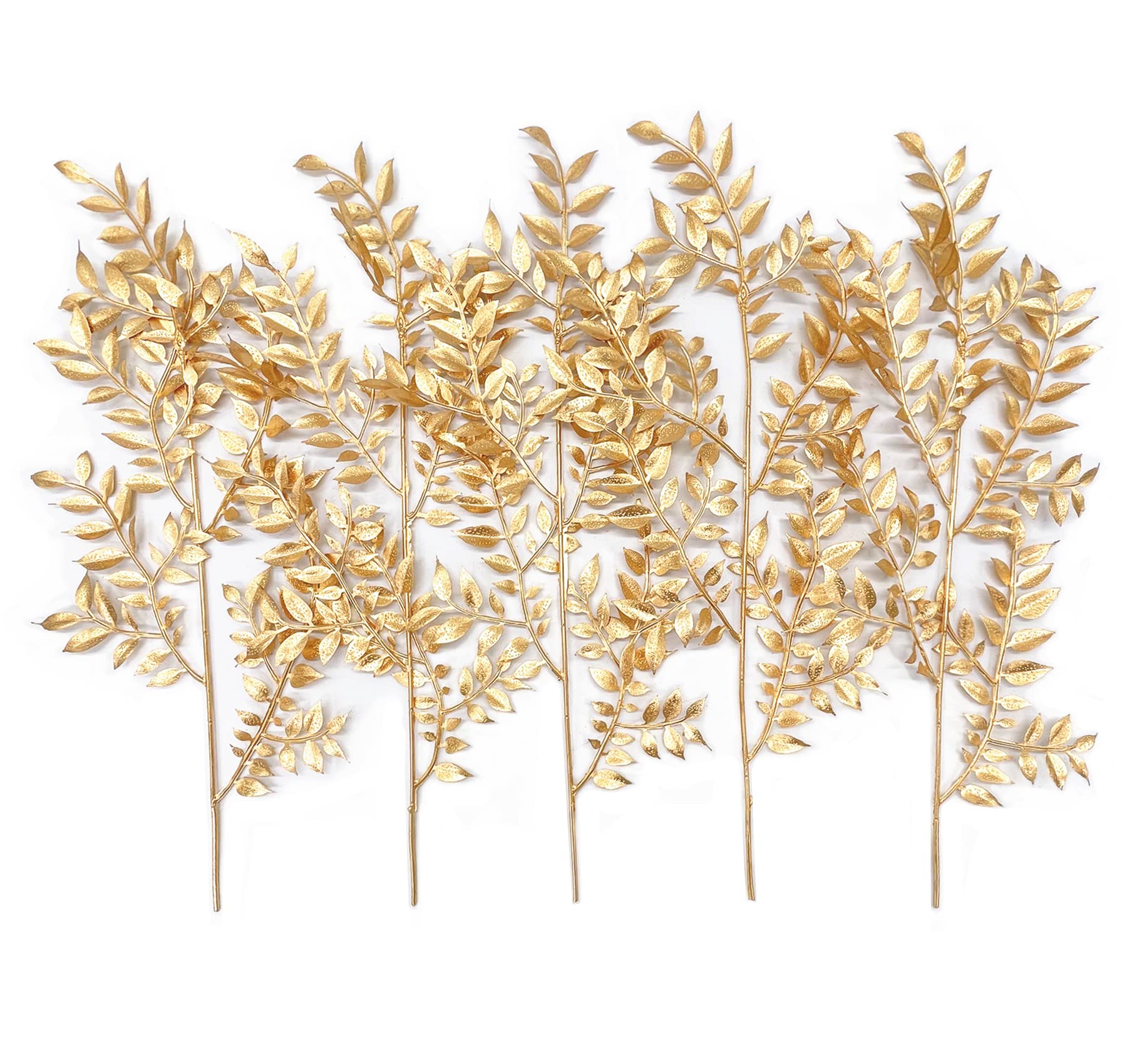 Christmas Decor Artificial Plants, PASYOU Gold Fake Antlers Plastic Grass Shrubs Leaves Indoor Outdoor Home Garden Party Hotel Verandah Wedding Event Faux DIY Decoration - 30 Inch Golden 2 Bunches