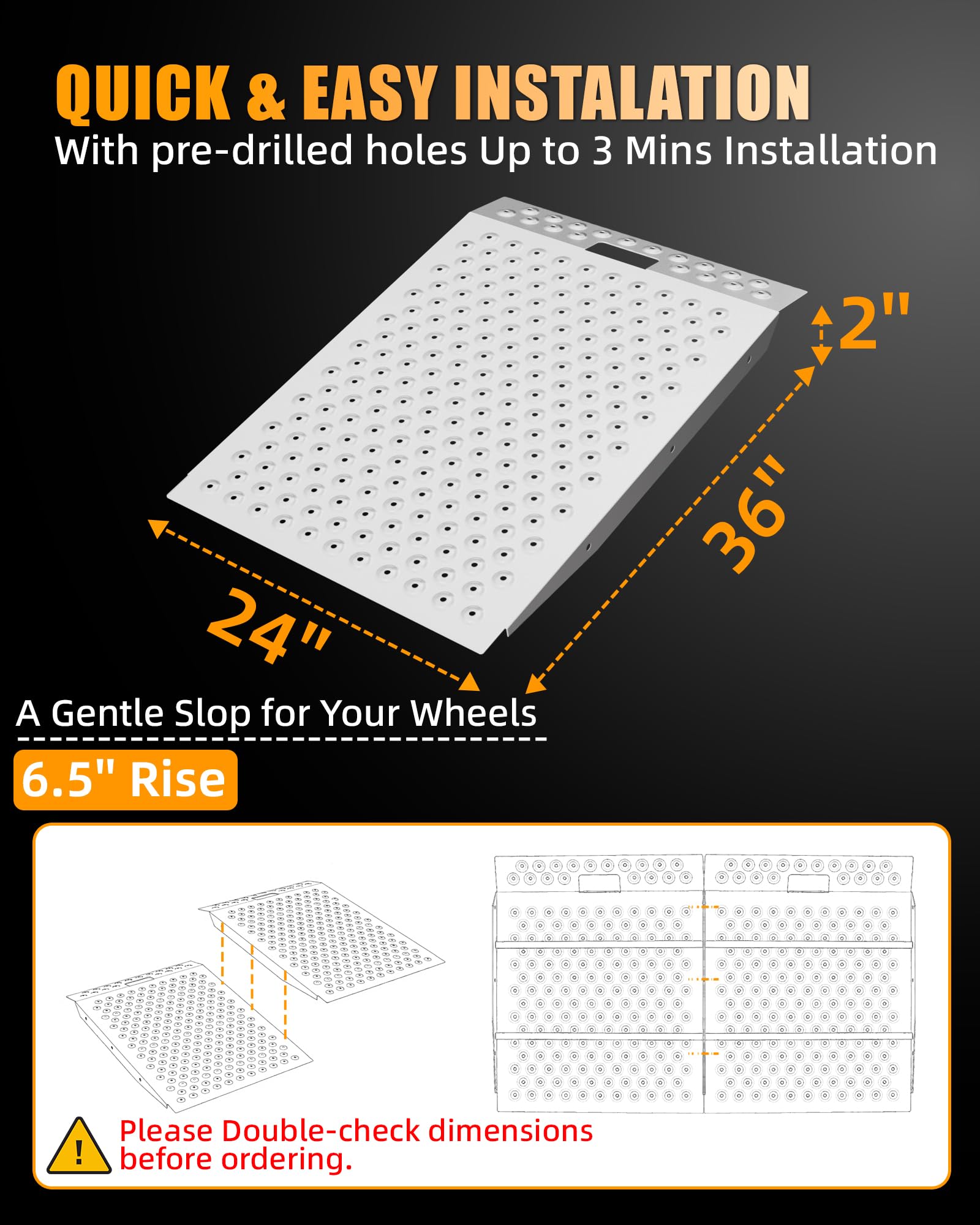 VNN 29" x 24" Shed Ramp for Riding Mower - 750 LB Capacity Shed Ramps, Anti-Slip Punch Plate Ramp for ATV, Motorcycles, Garages & Barns (1PC,Black, Alloy)