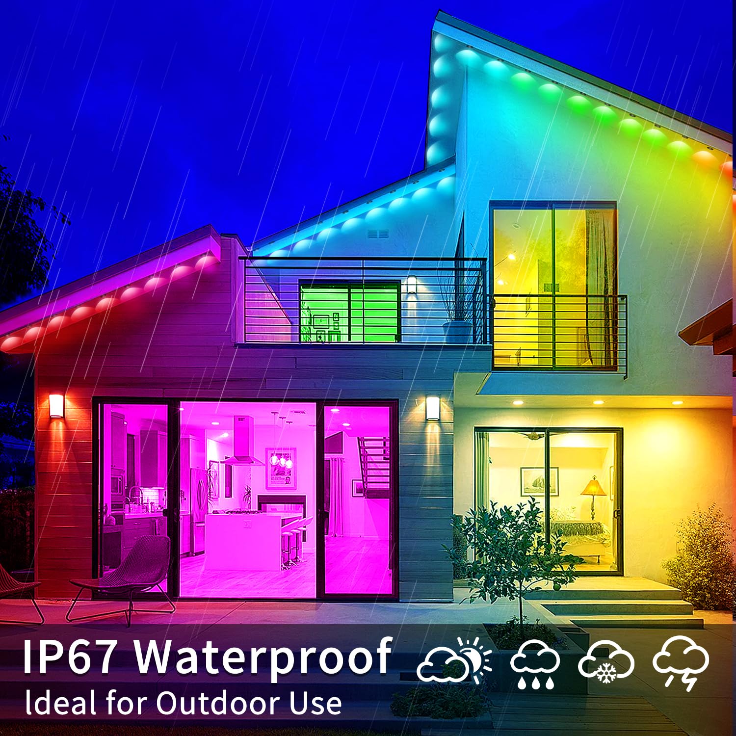 Yocrostar Permanent Outdoor Light,60ft RGB Eave Lights with App Control Remote,IP67 Waterproof LED Lights,Music Sync Outside Light for House,Halloween,Roof,Garden,Christmas Decorations