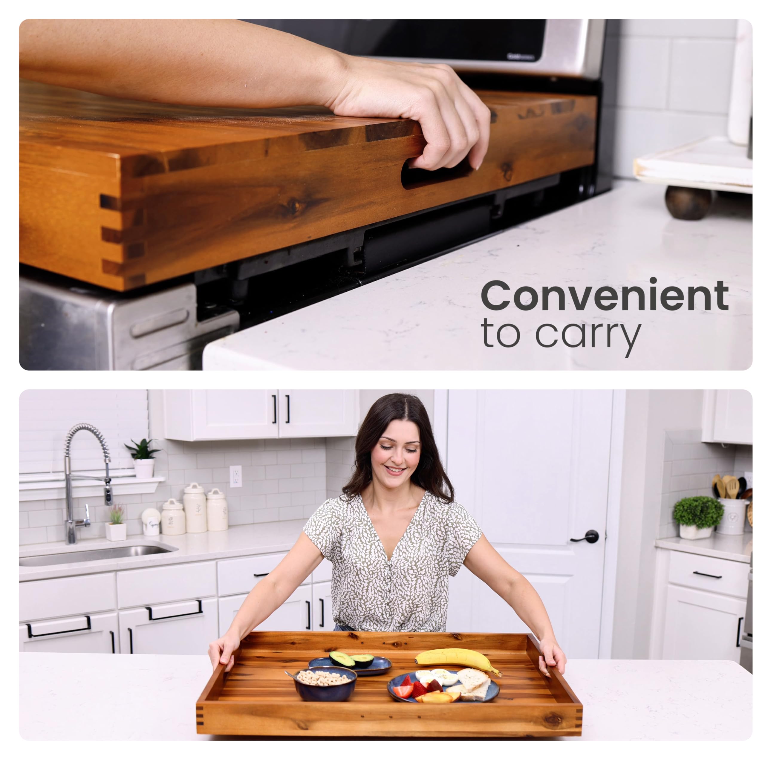 TIDITA Stove Top Covers for Electric Stove 30”x22” (Outer) / 28.9”x20.8” (Inner) - Acacia Wood Noodle Board for Gas Stovetop - Stove Top Covers for Gas Burners - Sink Cover For Counter Space