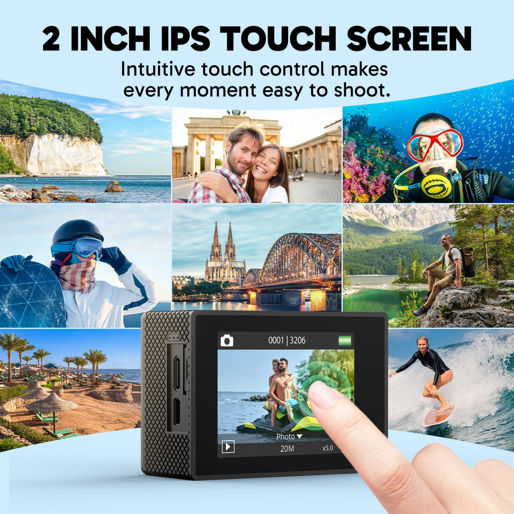 AKASO EK7000 Pro 4K30fps Action Camera with Touch Screen EIS 131ft Waterproof Underwater Camera Remote Control 5X Zoom with Helmet Accessories Kit (Standalone)