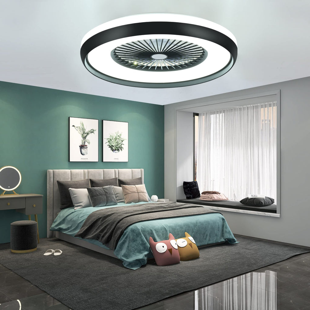 24" Bladeless Ceiling Fan with Light Remote, Smart LED Ceiling Fans with App Control, Modern Low Profile Dimmable Light Ceiling Fan for Bedroom Living Room Gold