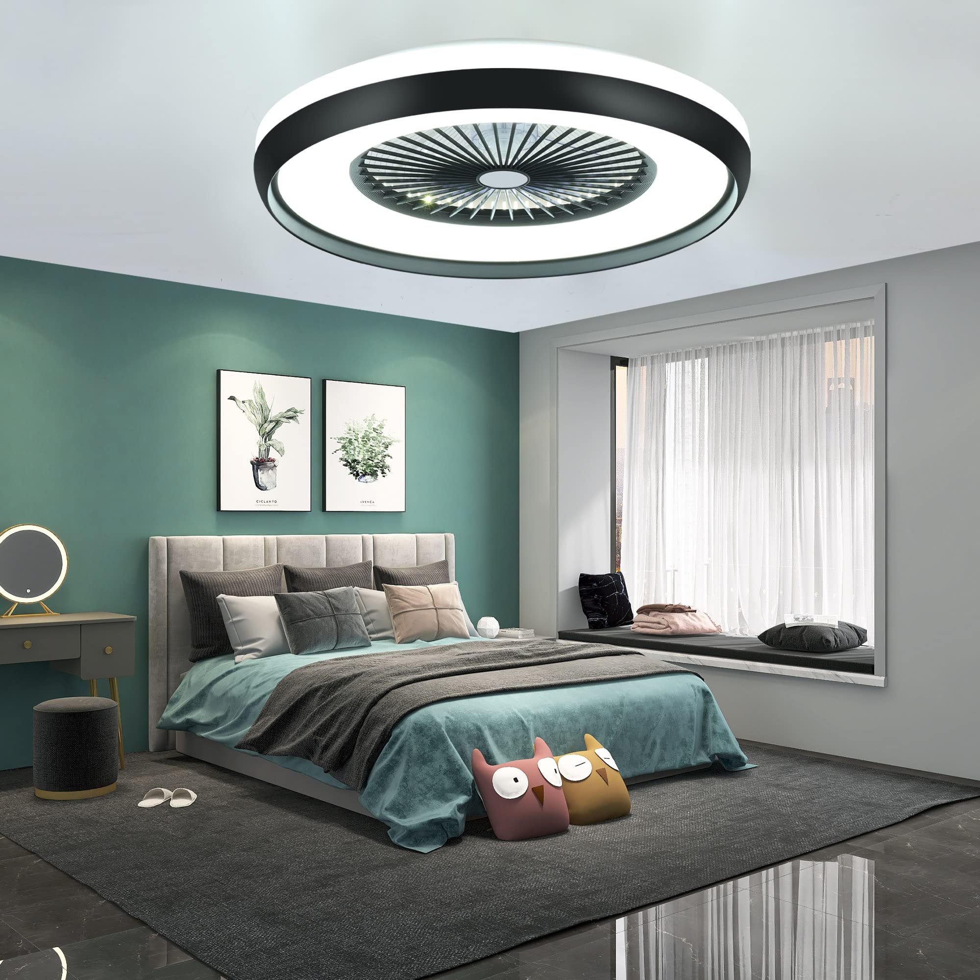 24" Bladeless Ceiling Fan with Light Remote, Smart LED Ceiling Fans with App Control, Modern Low Profile Dimmable Light Ceiling Fan for Bedroom Living Room Gold