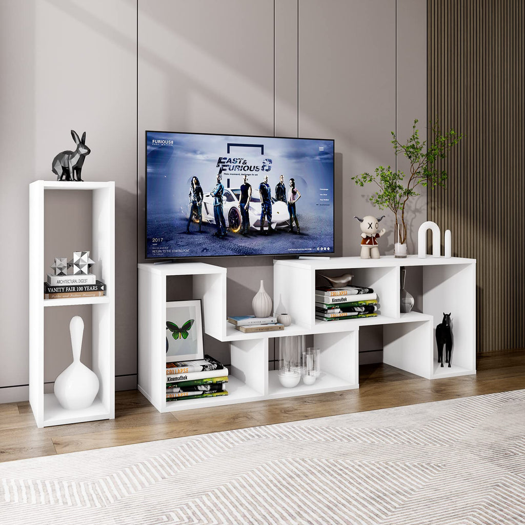 Tangkula 3 Pieces Console TV Stand, Free-Combination Entertainment Center for 50 55 60 65 Inch TV, Minimalist Modern TV Media Stand, DIY Open Storage Bookcase Shelf for Living Room (Black)