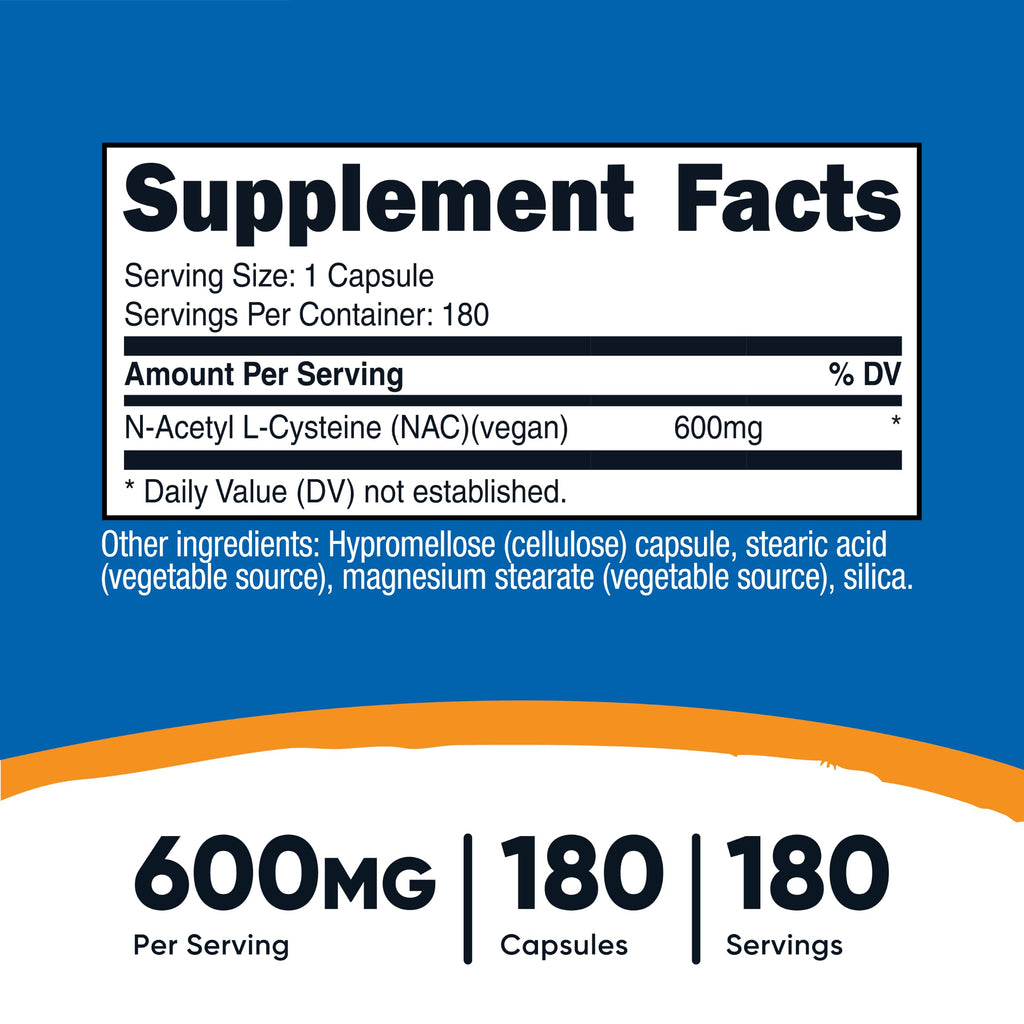 Nutricost N-Acetyl L-Cysteine (NAC) 600mg, 30 Vegan Capsules - GMO Free, Gluten Free, Vegetarian Caps