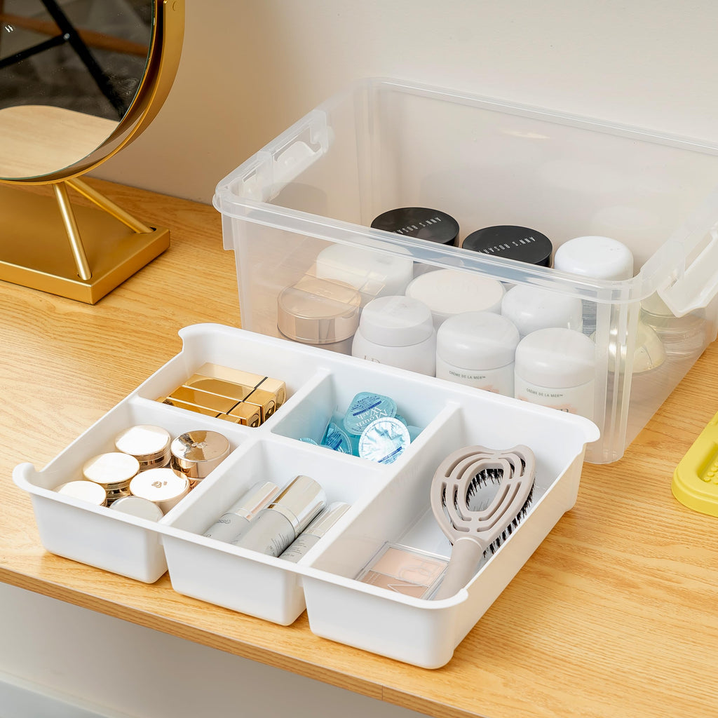 Citylife 17 QT Plastic Storage Box with Building Baseplate Lid and Removable Tray Craft Organizers and Storage Clear Storage Container for Organizing Bead, Tool, Sewing