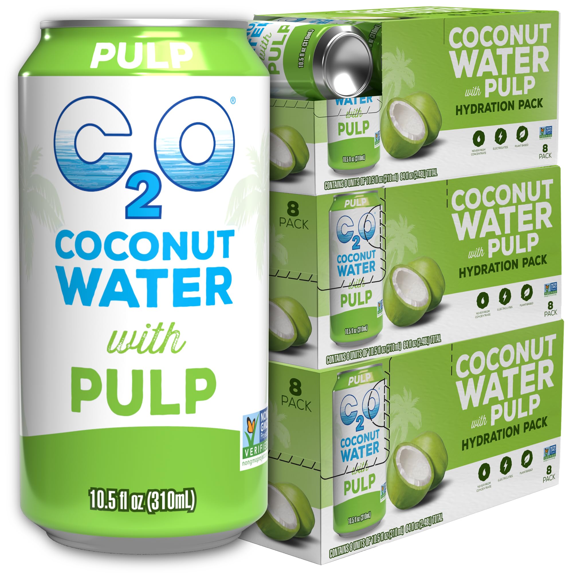 C2O - Coconut Water with Ginger, Lime, & Turmeric (12 Pack) - Made with Fresh Coconut Water - Plant Based - Non GMO - Canned Water - Natural Hydration, Electrolytes, & Potassium - 12 Cans, 17.5 FL OZ