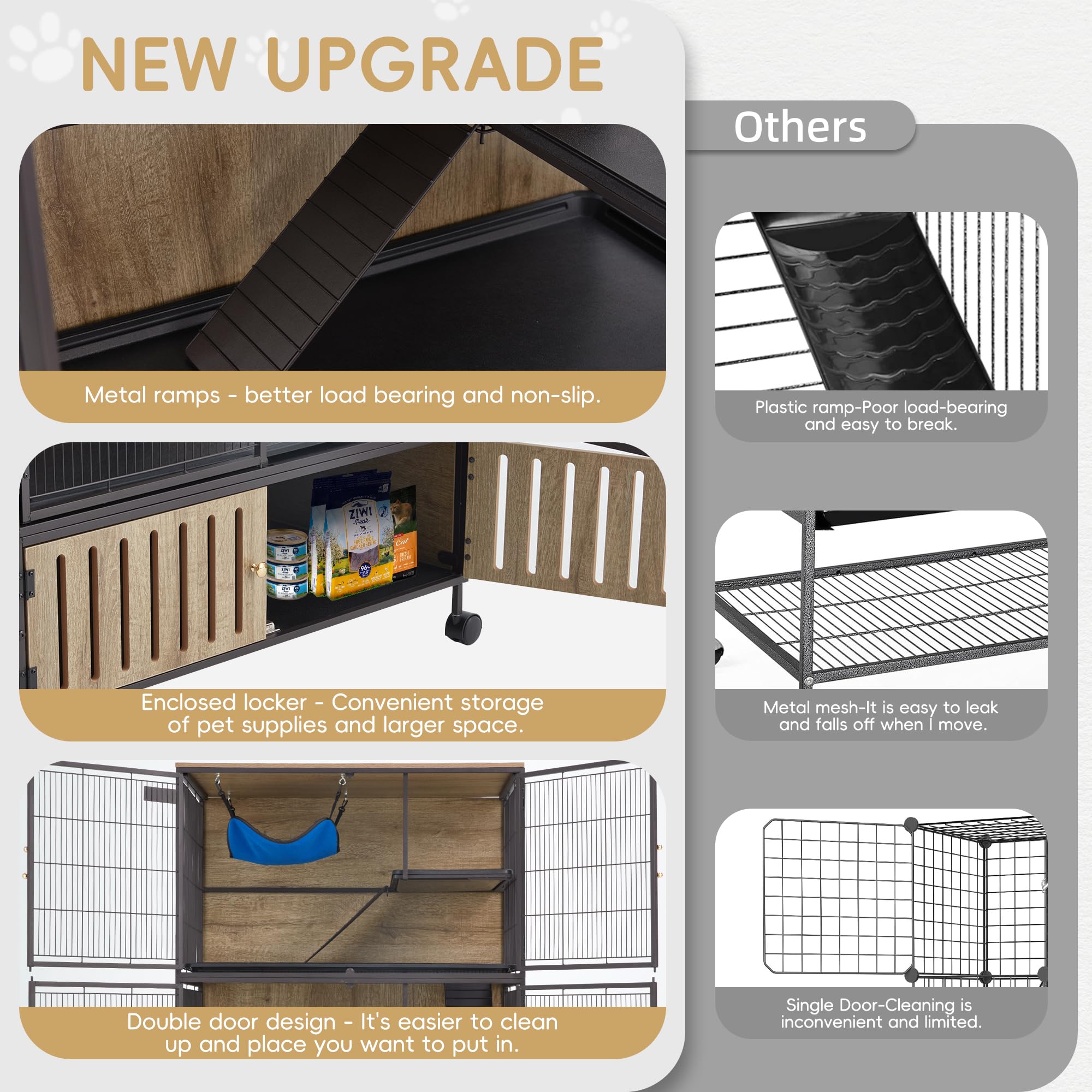 Fragess Metal Large Guinea Pig Cages 5 Levels, 60" H Rolling Ferret Cage with Removable Ramps & Double Door, Cages with Locker, Squirrel Cage Christmas Decoration Pet Crate Furniture