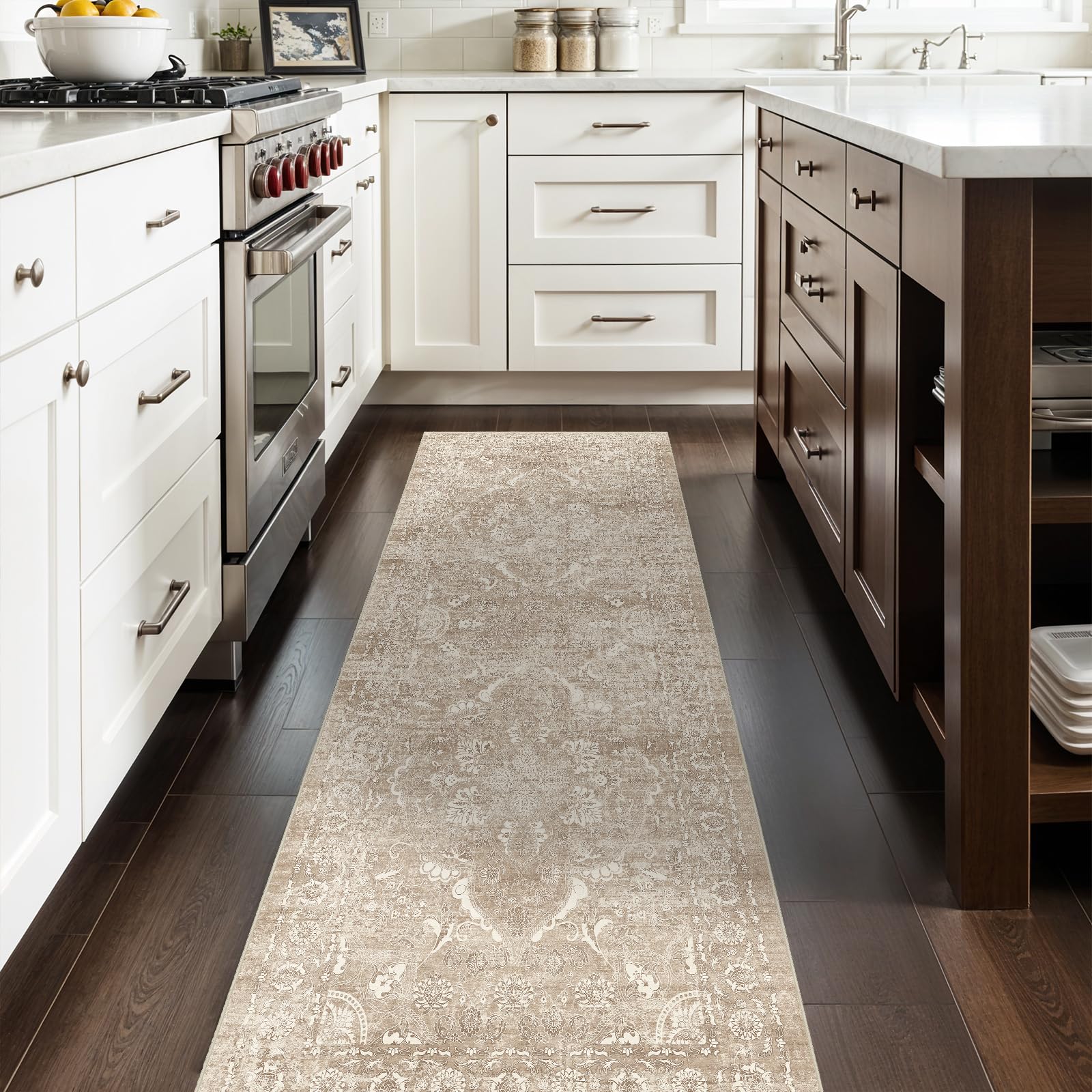 2x5 Washable Kitchen Runner Rug - Soft Low Pile Floral Animal Cat Print Rugs with Non-Slip Backing Waterproof Stain-Resistant Indoor Carpet for Hallway Entryway Bathroom Bedroom (Black)