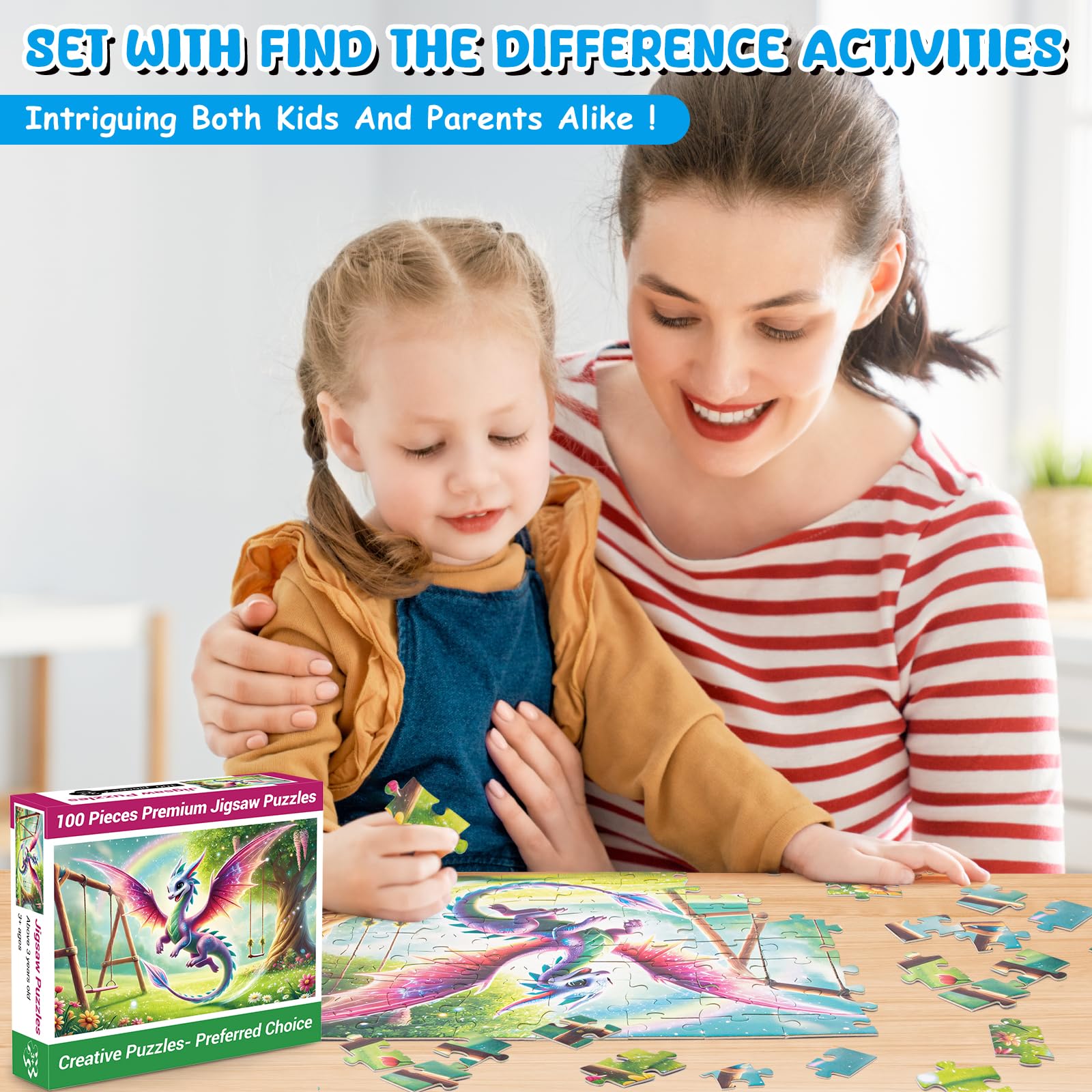 100 Piece Puzzles Rainbow Dinosaur Puzzle for Kids Ages 4-8 8-10, 100 Piece Jigsaw Puzzle for Children Learning Educational Puzzles Toys Birthday Gifts for Girls Boys, Dinosaur