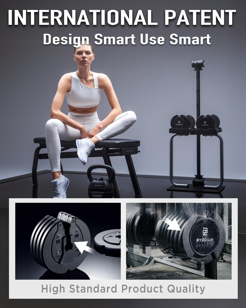 BYZOOM FITNESS Pure Series Adjustable Dumbbell - 12.5/25/27.5/50/55/75lb - ONE UNIT OR PAIR(check QTY before purchase) - 5-in-1/ 10-in-1 / 15-in-1 / 21-in-1 Flexible Hand Weights for Home Apartment Garage Gym, Strength Training & Fitness Workouts, White O