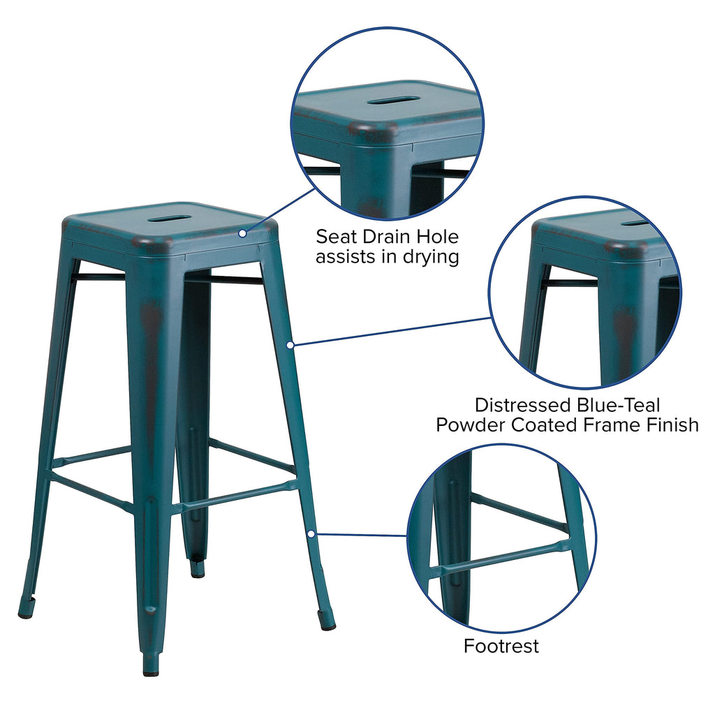 Flash Furniture 30"H Commercial Modern Metal Backless Barstool, Indoor/Outdoor Industrial Square Stacking Bar Stool for Patio Bars/Restaurants, Black