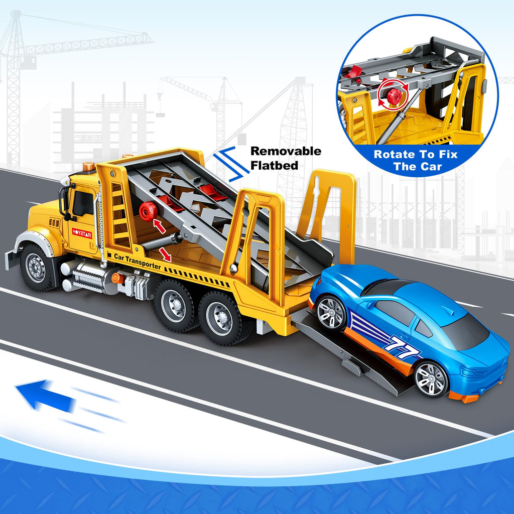 Bstoyder Kids Toys for 3 4 5 6 7 8 Years Old Boys, 15" Crane Truck Toy with Lights, Sounds, Toddler Friction Powered Truck Vehicle Toy for Boys Girls Birthday Gifts
