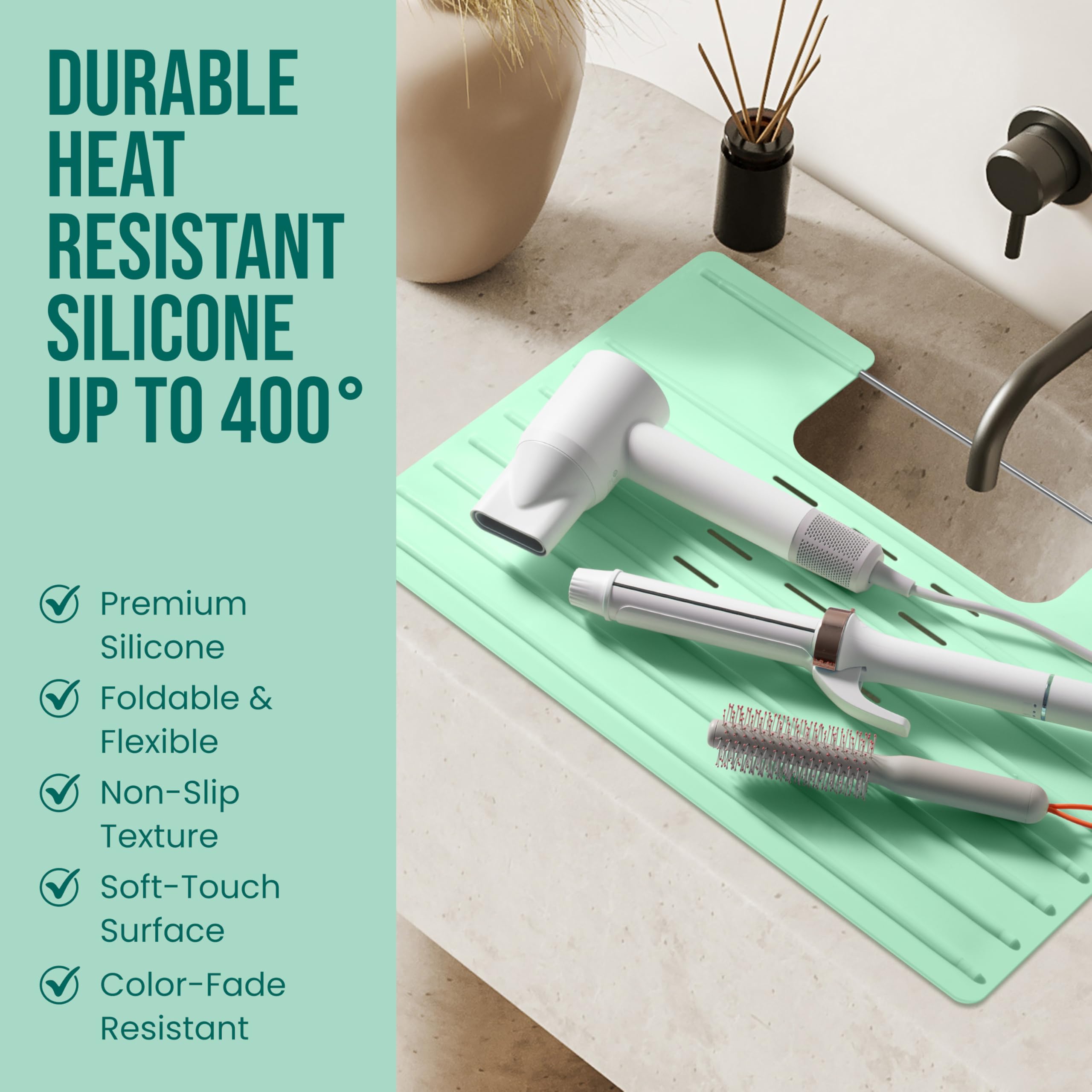 Maplefield Bathroom Sink Cover for Counter Space, Heat Resistant Silicone Sink Mat for Your Beauty Routine, Small Bathroom Space Saver Sink Cover for Makeup (Beige Large, 22" x 15" x 2" Inches)